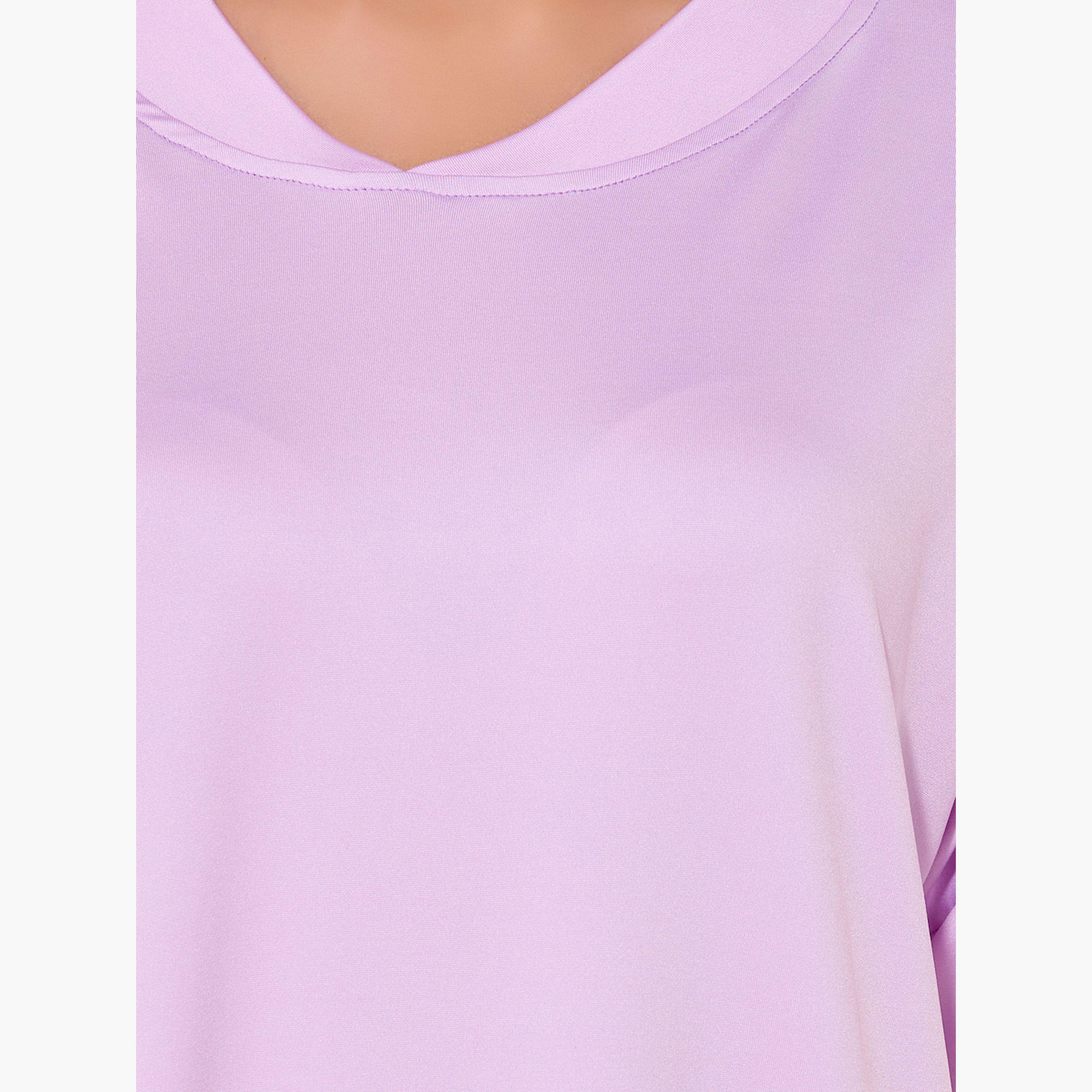 Styli Solid V-Neck T-Shirt and Striped Pyjama Set-women-clothing-nightwear-pyjamas-longsets-image-4