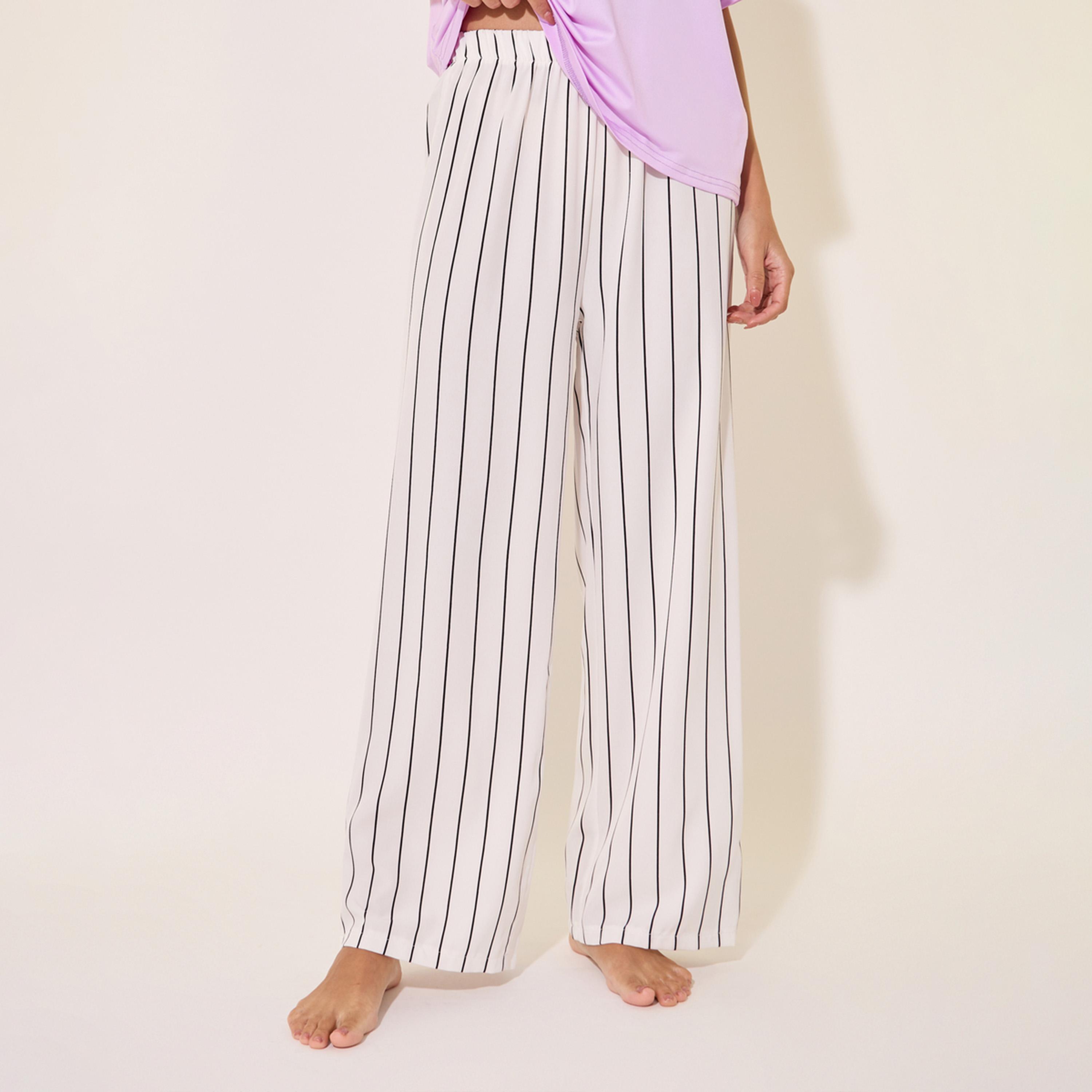 Styli Solid V-Neck T-Shirt and Striped Pyjama Set-women-clothing-nightwear-pyjamas-longsets-image-6