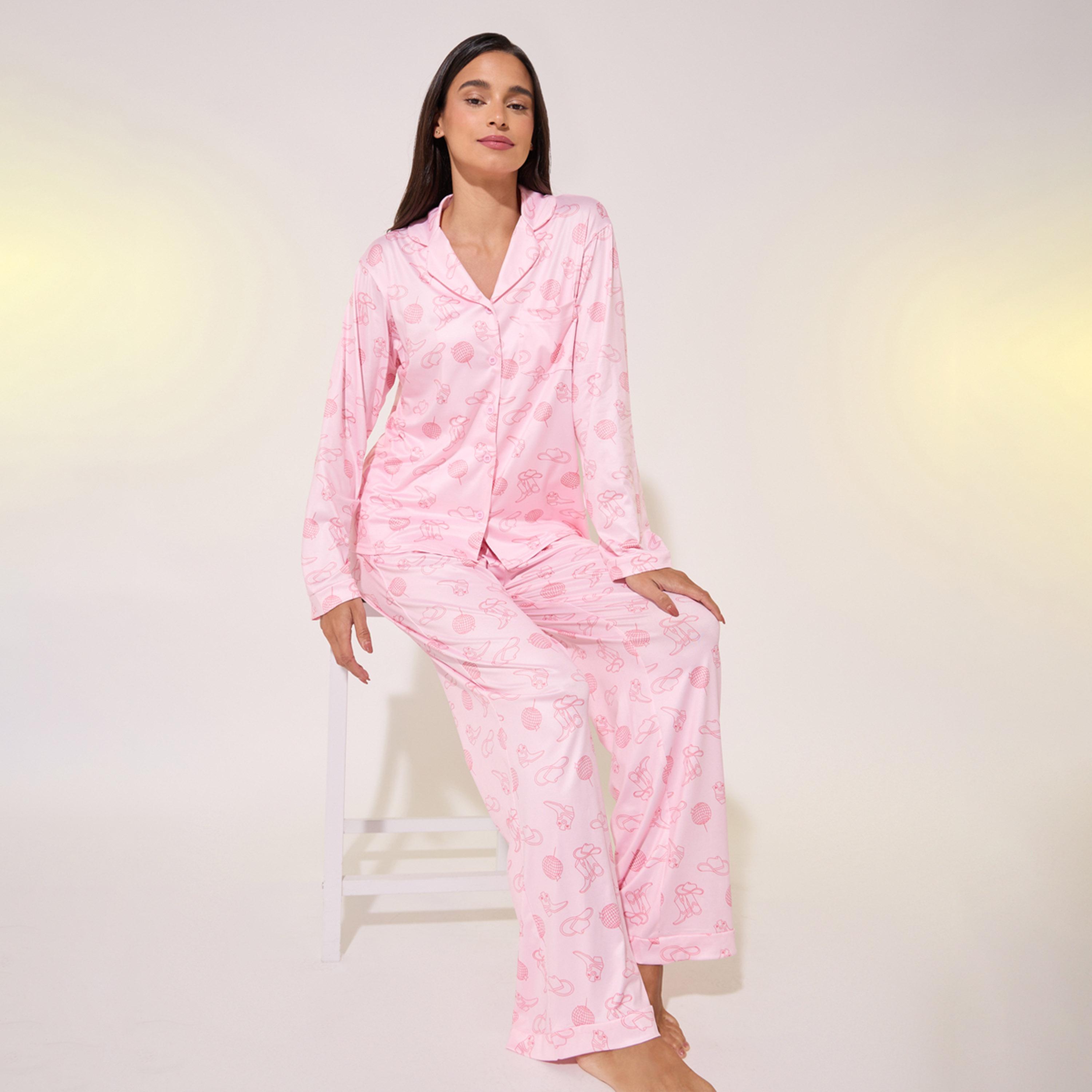 طقم من بنطال بيجاما وبلوزة مطبعة بالكامل-women-clothing-nightwear-pyjamas-longsets-image-1
