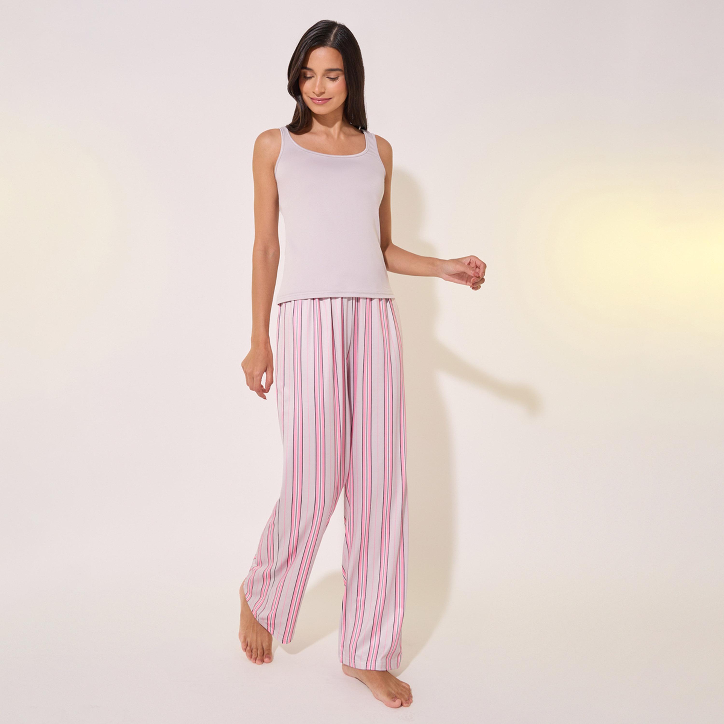 Styli Cami Top And Stripe Printed Pants Pajama Sets-women-clothing-nightwear-pyjamas-longsets-image-1