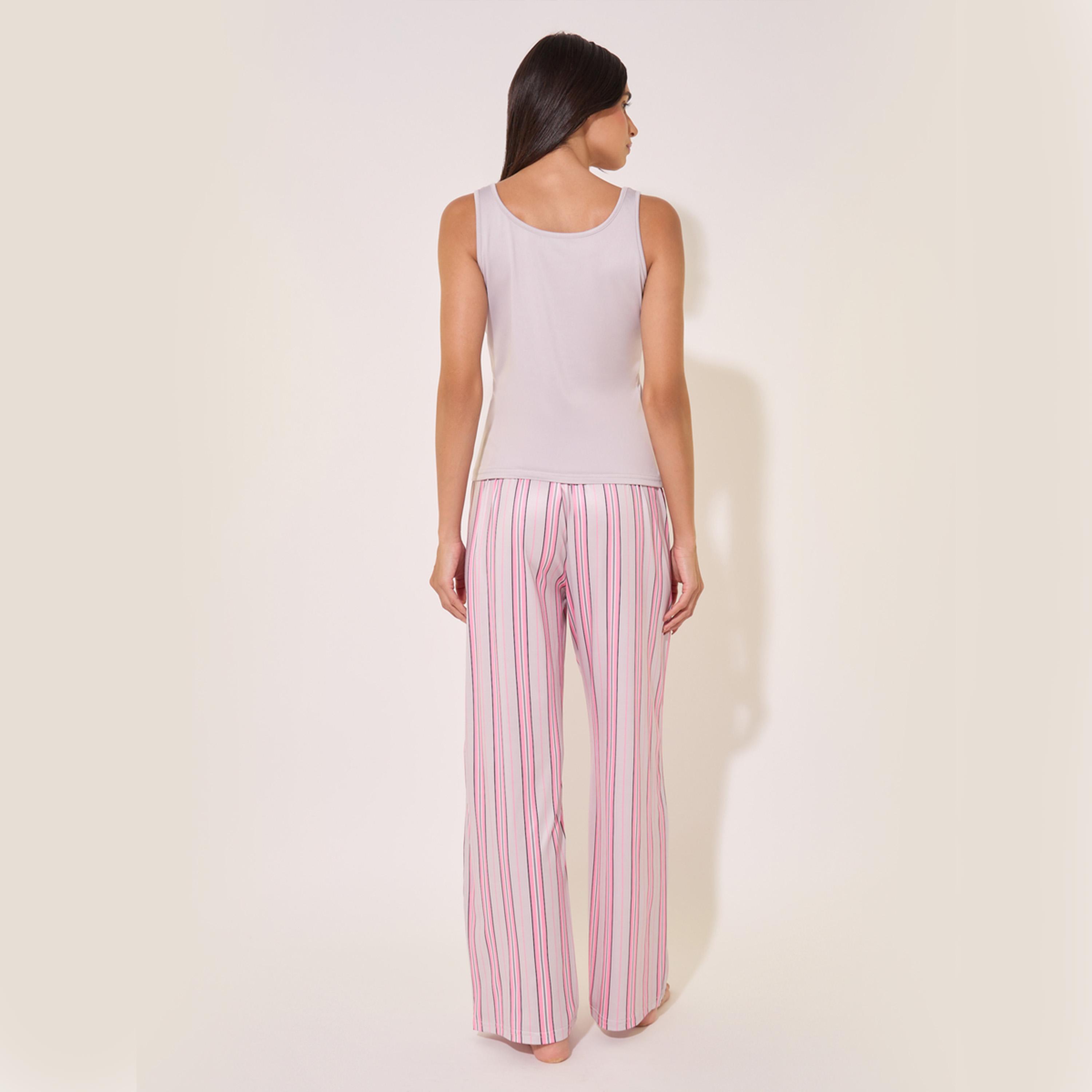 ستايلي - طقم بيجامة من بلوزة مع بنطال مخطط مطبوع-women-clothing-nightwear-pyjamas-longsets-image-5