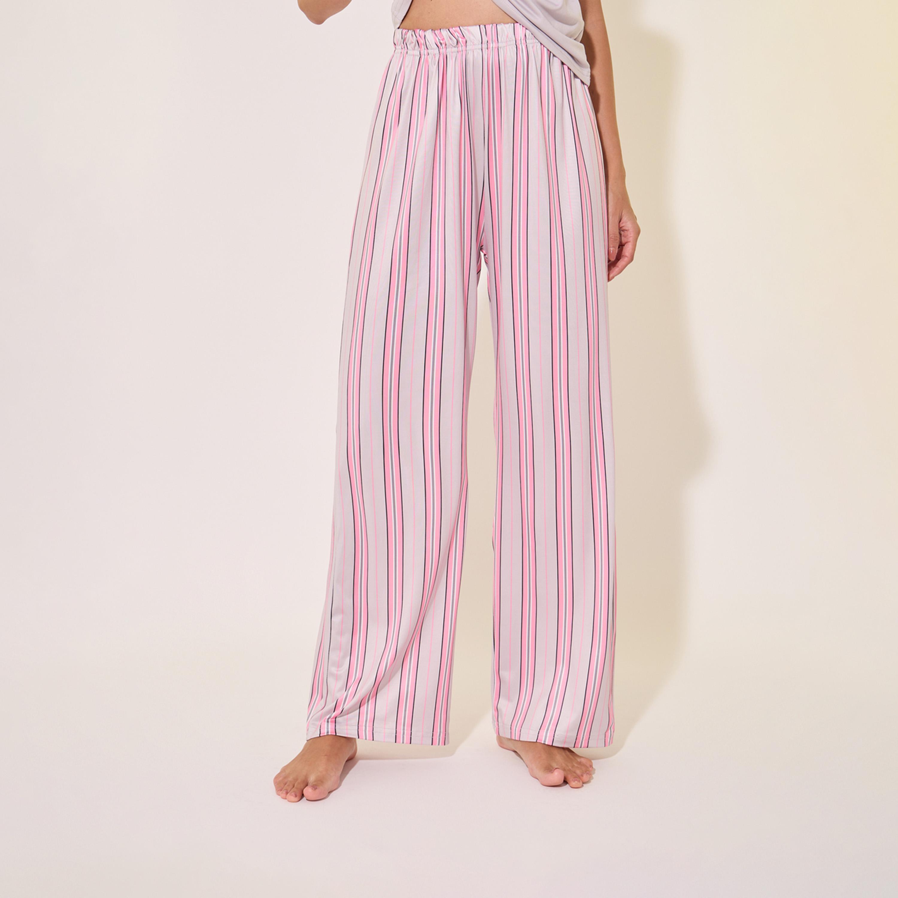 ستايلي - طقم بيجامة من بلوزة مع بنطال مخطط مطبوع-women-clothing-nightwear-pyjamas-longsets-image-6