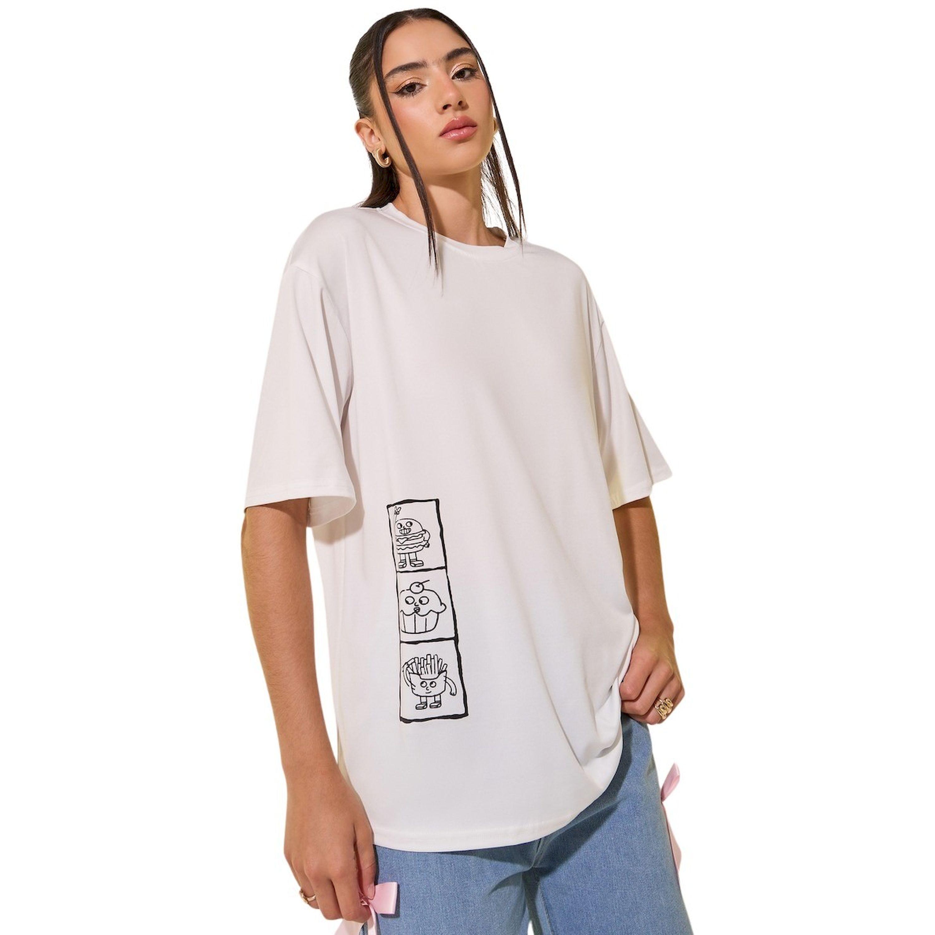 ستايلي -  تي شيرت نسائي أبيض بأكمام قصيرة ومقاس كبير مطبوع عليه رسومات-women-clothing-tshirts-image-3