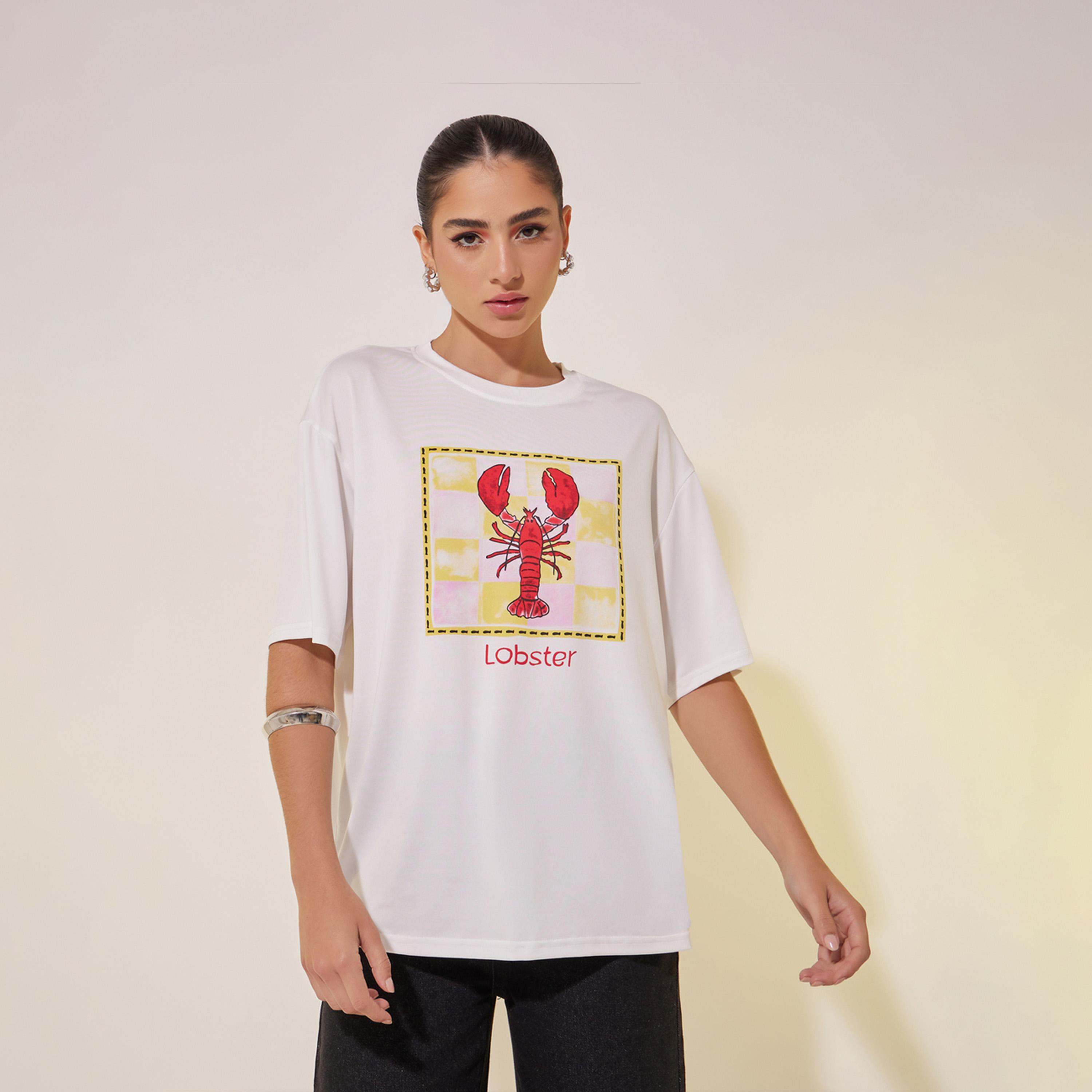 ستايلي - تي شيرت كبير الحجم بطبعة جرافيكية-women-clothing-tshirts-image-3