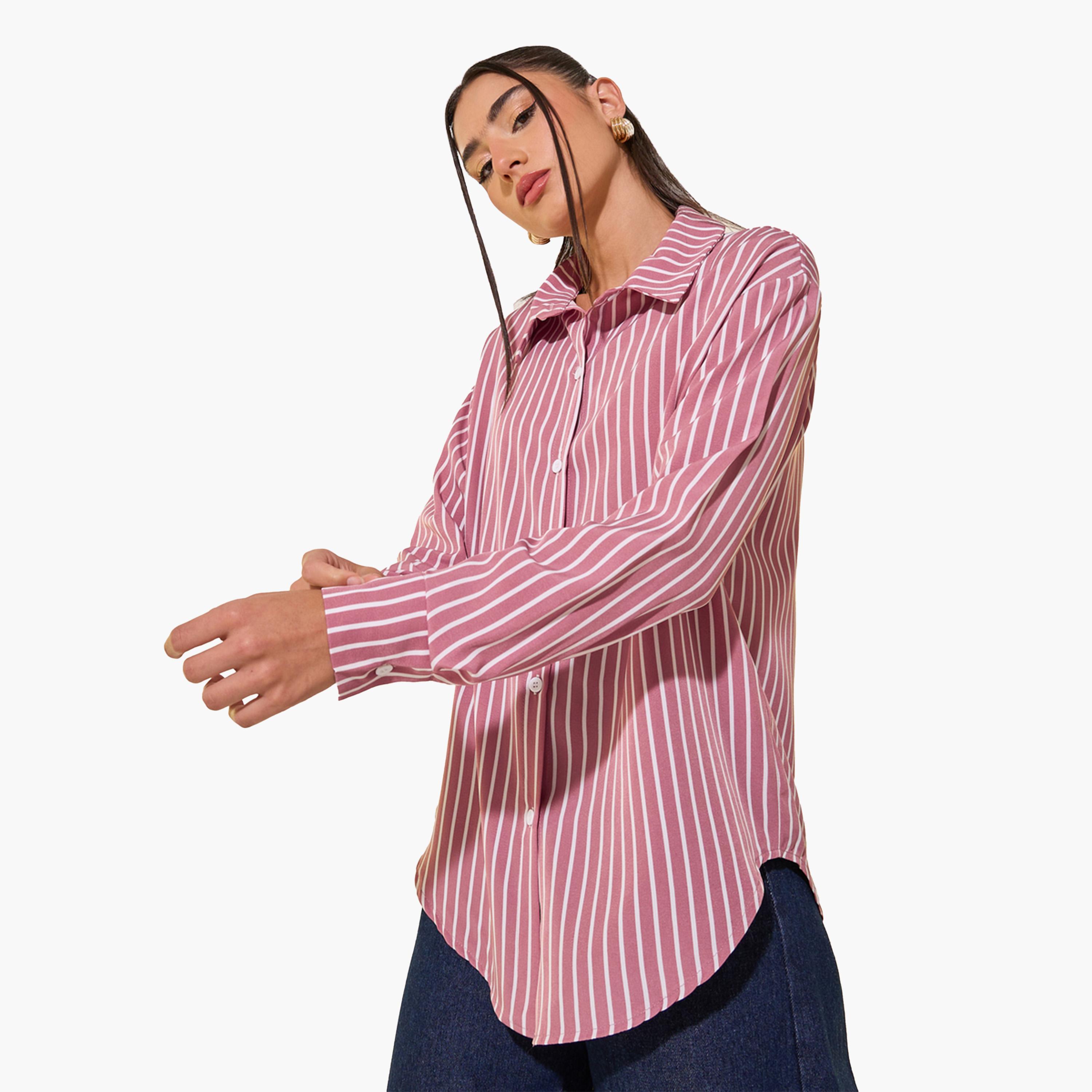 Styli Stripes Oversize Spread Collar Shirt-women-clothing-shirtsandblouses-shirts-image-1