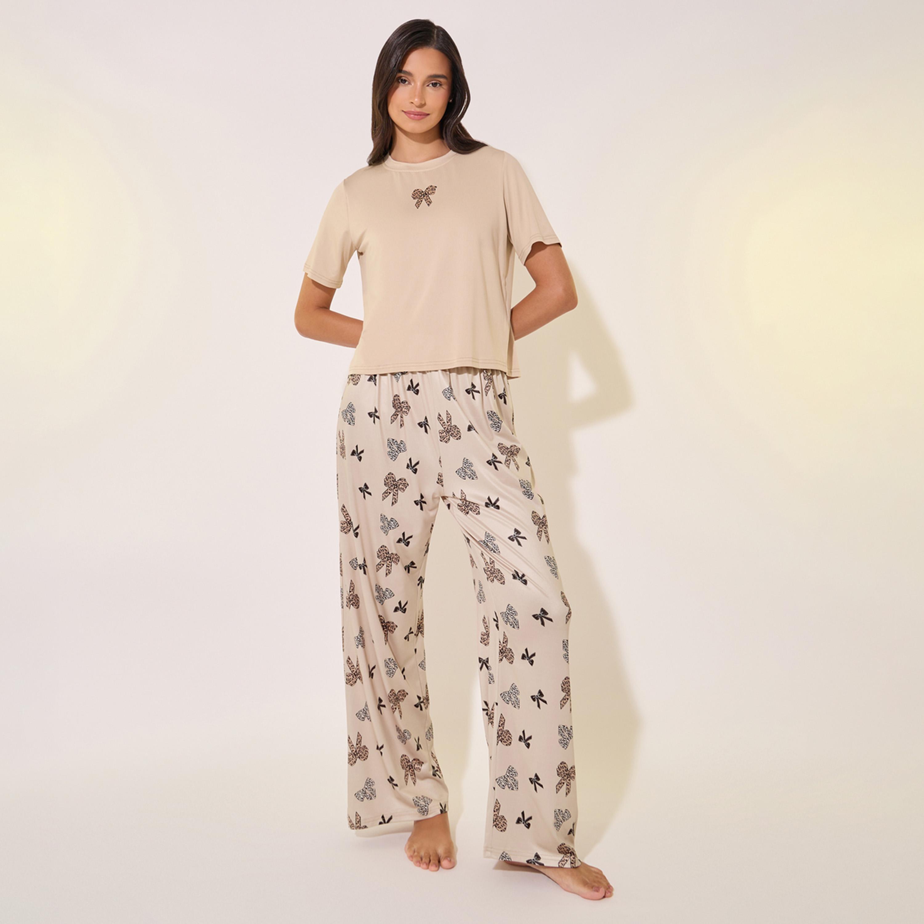 Styli Butterfly Print Round Neck T-Shirt and Pyjama Set-women-clothing-nightwear-pyjamas-longsets-image-1