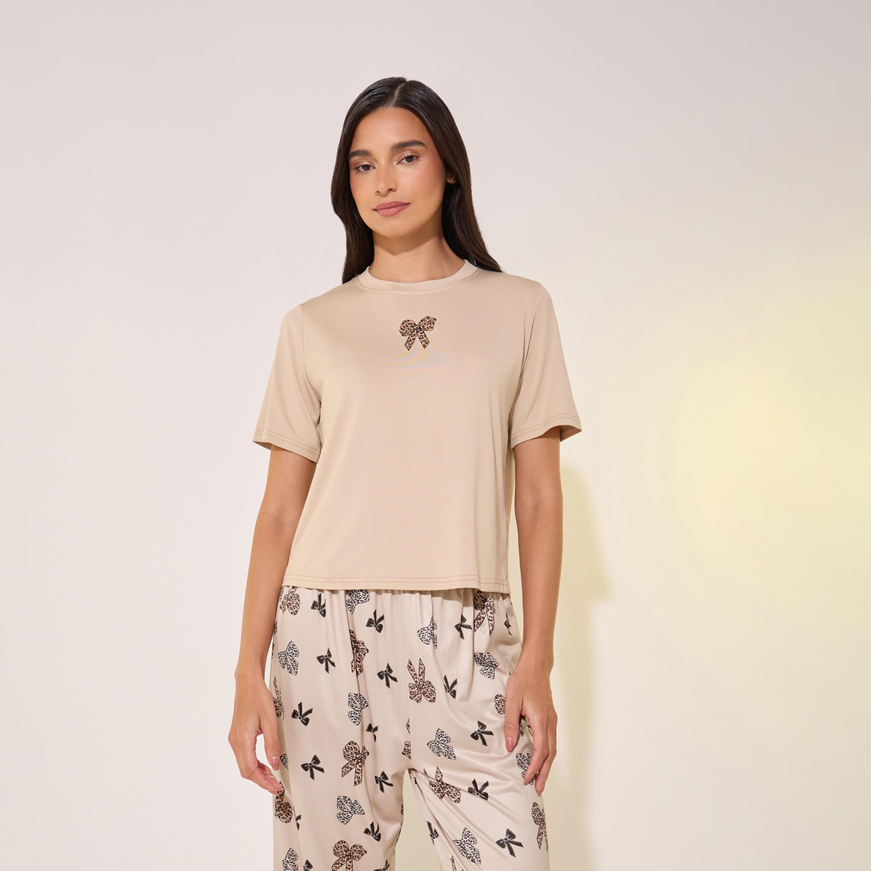 Styli Butterfly Print Round Neck T-Shirt and Pyjama Set-women-clothing-nightwear-pyjamas-longsets-image-2