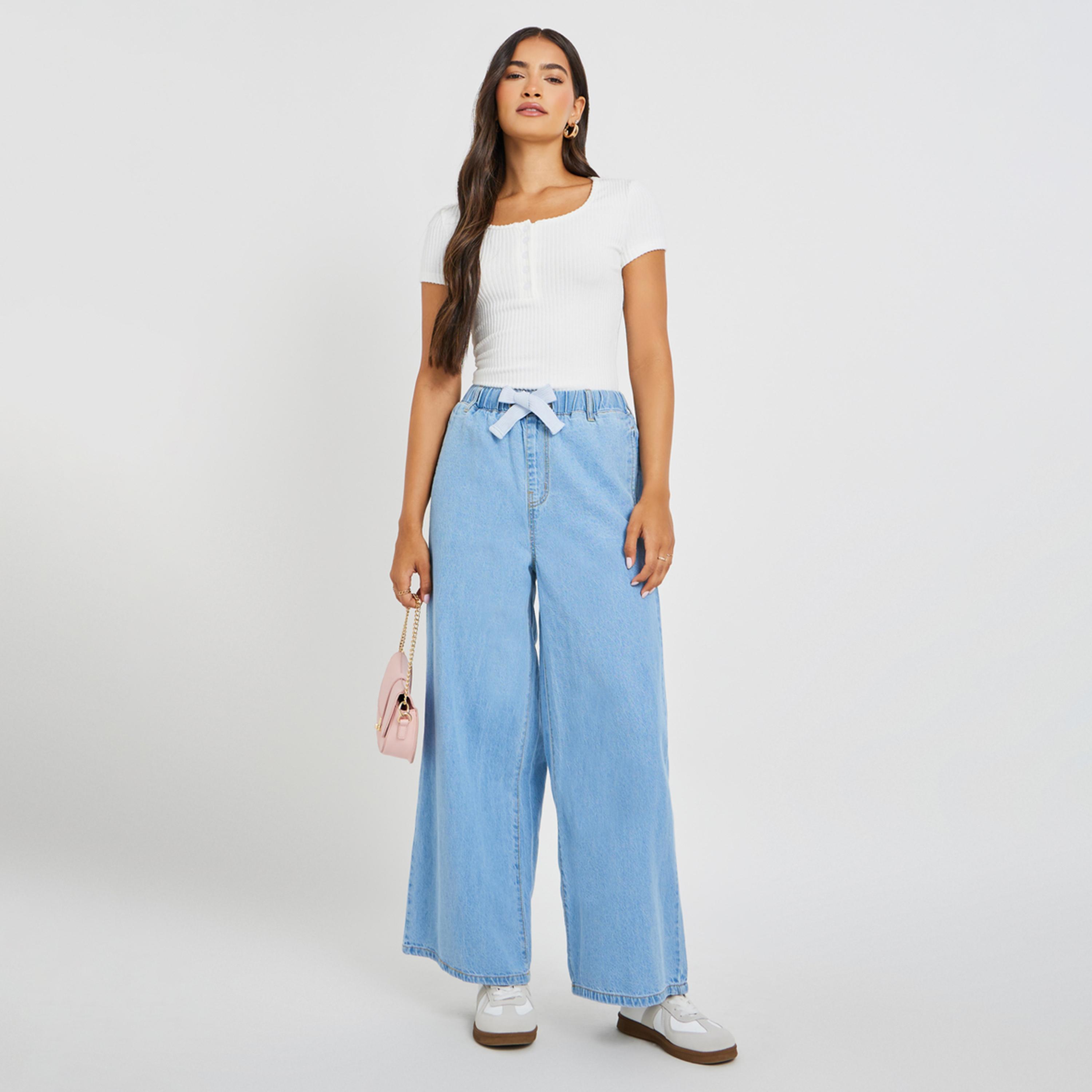 ستايلي - تي شيرت محبوك بأكمام قصيرة ومضلع-women-clothing-tshirts-image-2