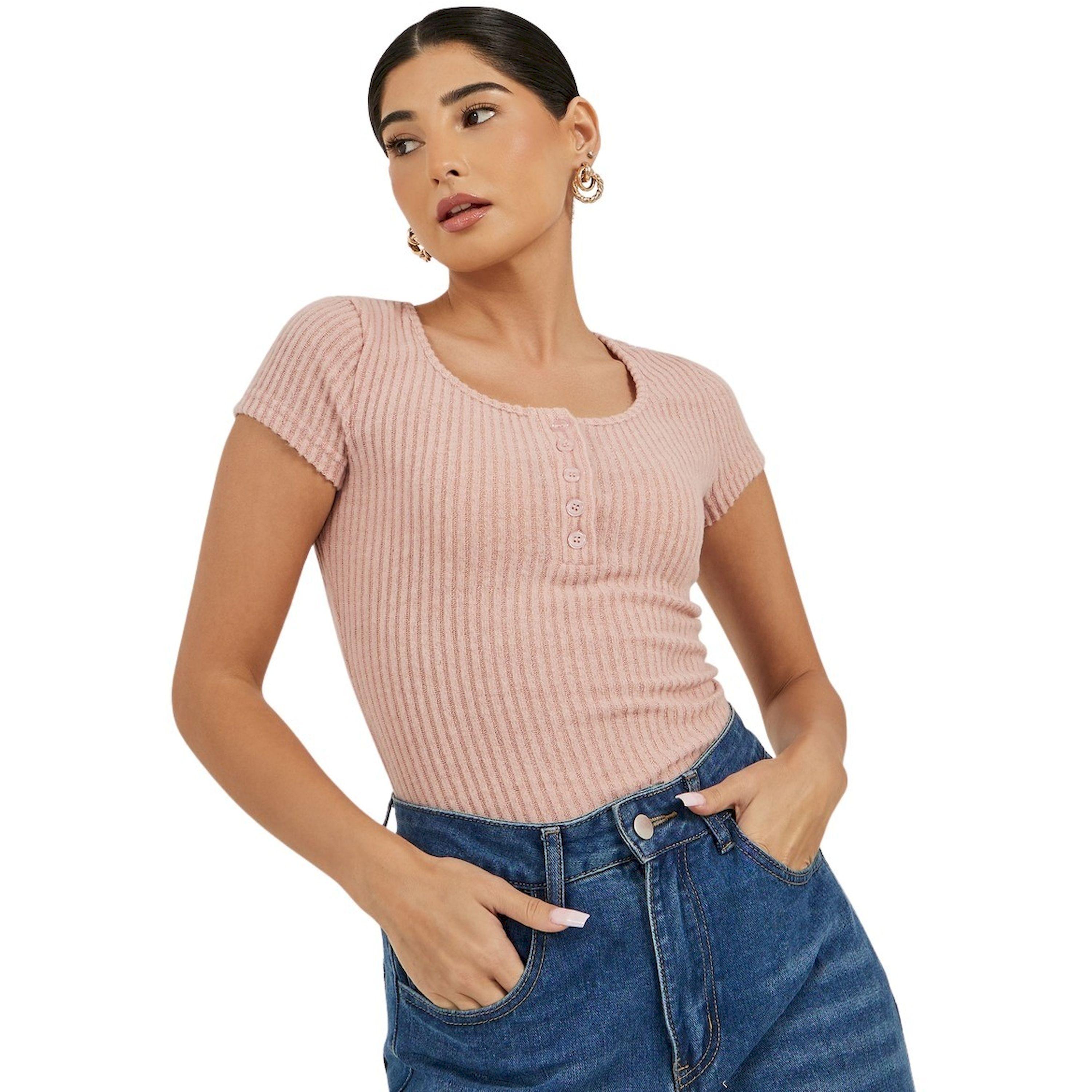 ستايلي -  تي شيرت محبوك بأكمام قصيرة ومضلع-women-clothing-tshirts-image-1