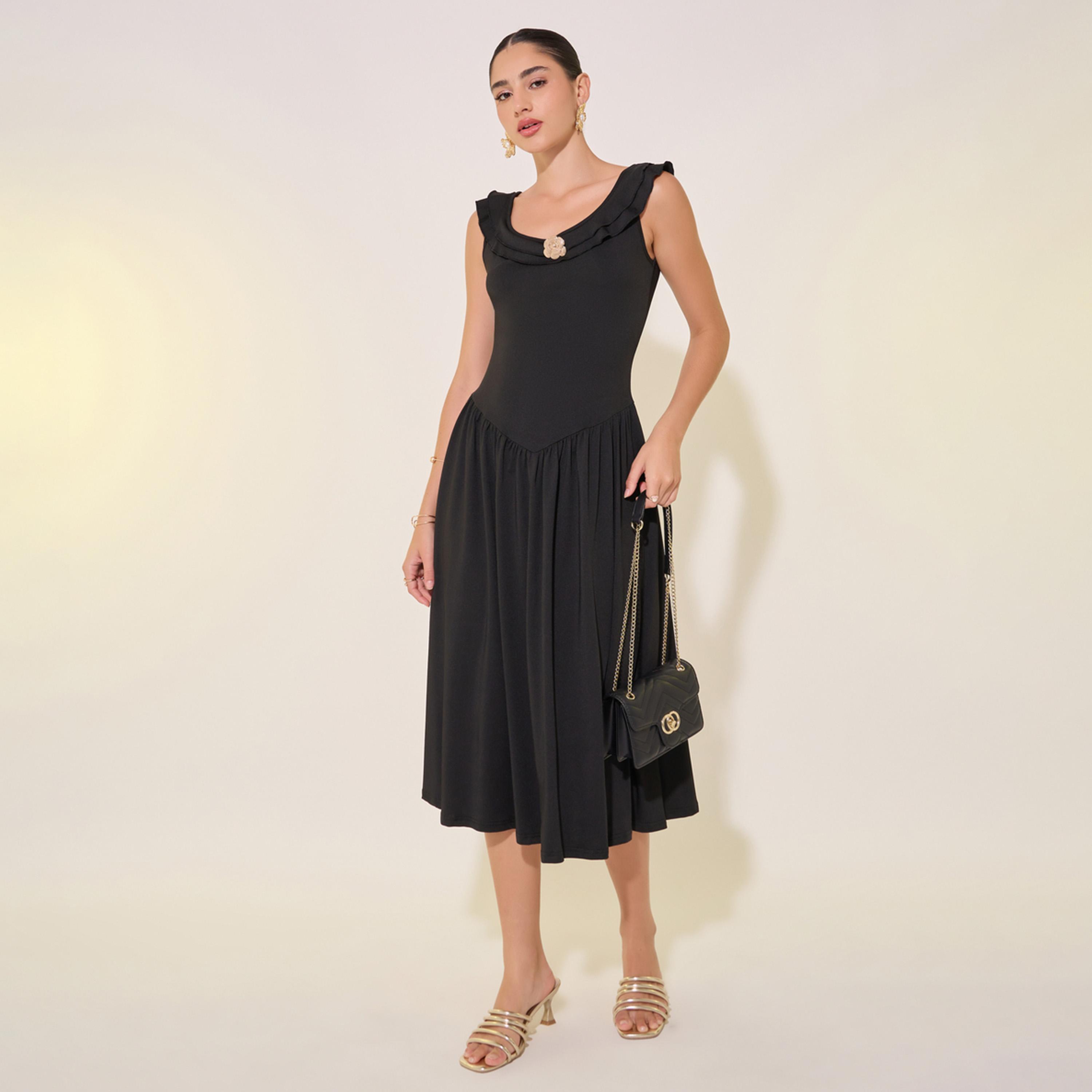 Styli Solid Sleeveless Gathered Detail Midi Dress-women-clothing-dresses-image-1