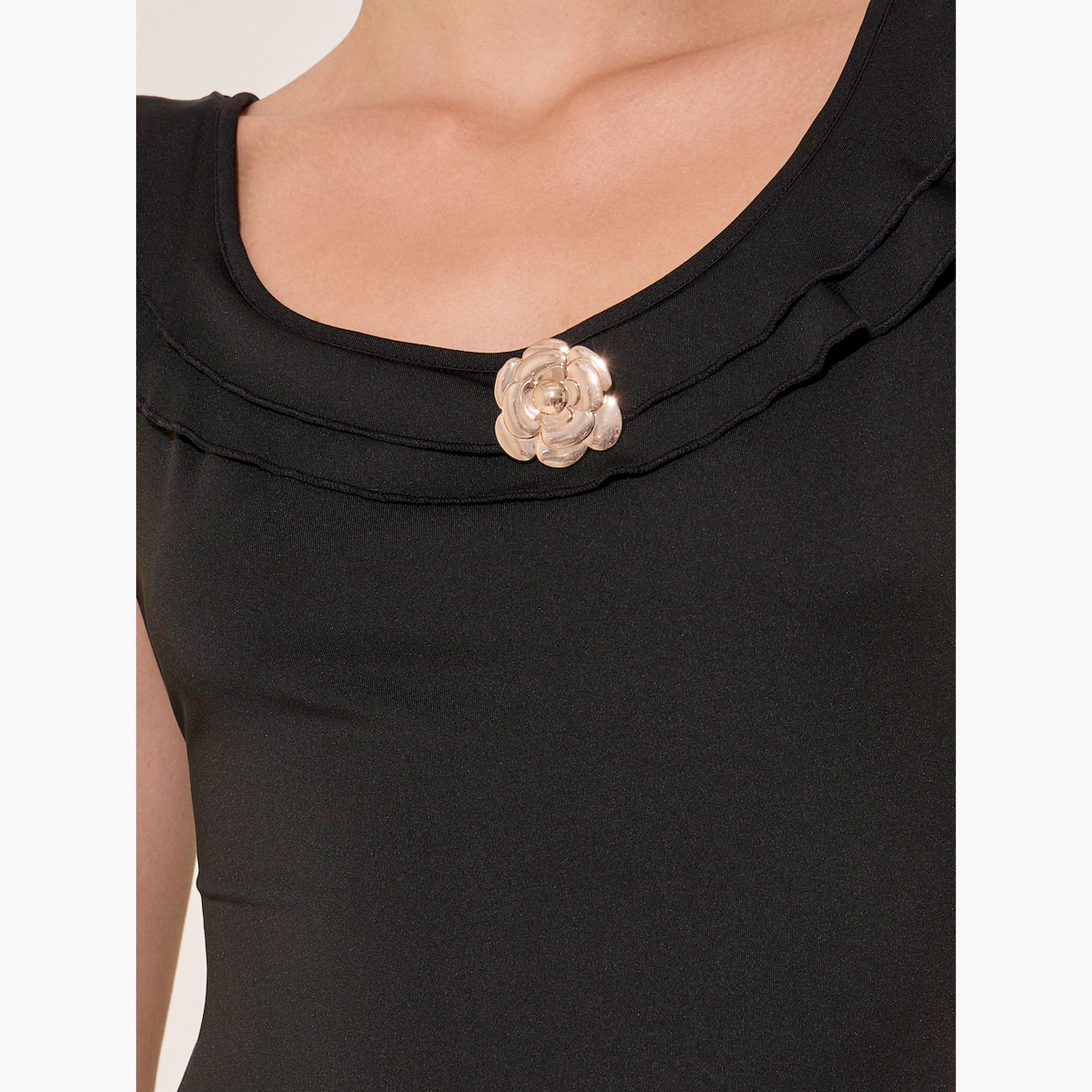ستايلي - فستان سادة متوسط الطول بدون أكمام بتفاصيل مجمعة-women-clothing-dresses-image-4