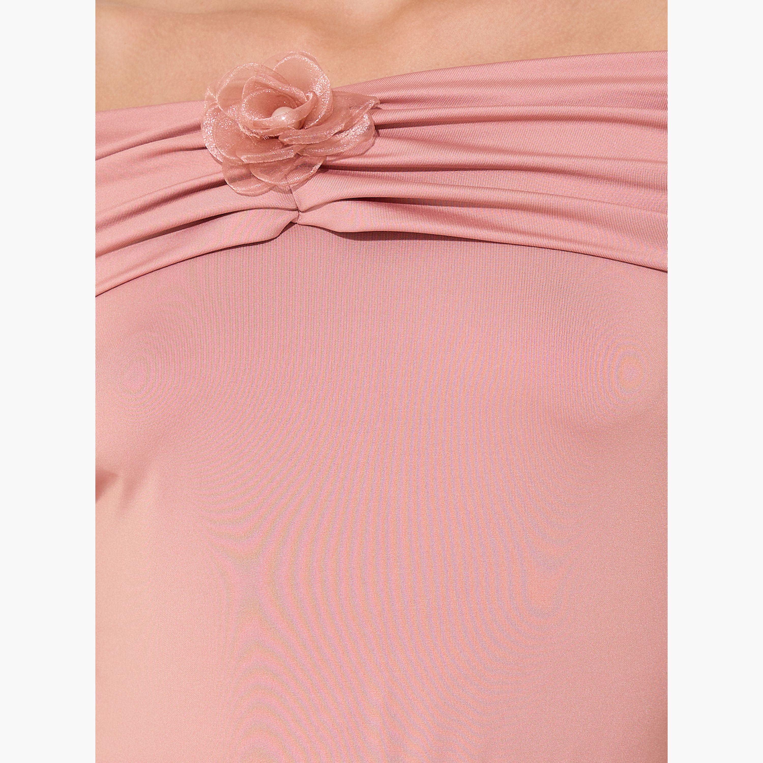 Styli Solid Off Shoulder Gathered Detail Midi Dress-women-clothing-dresses-image-4