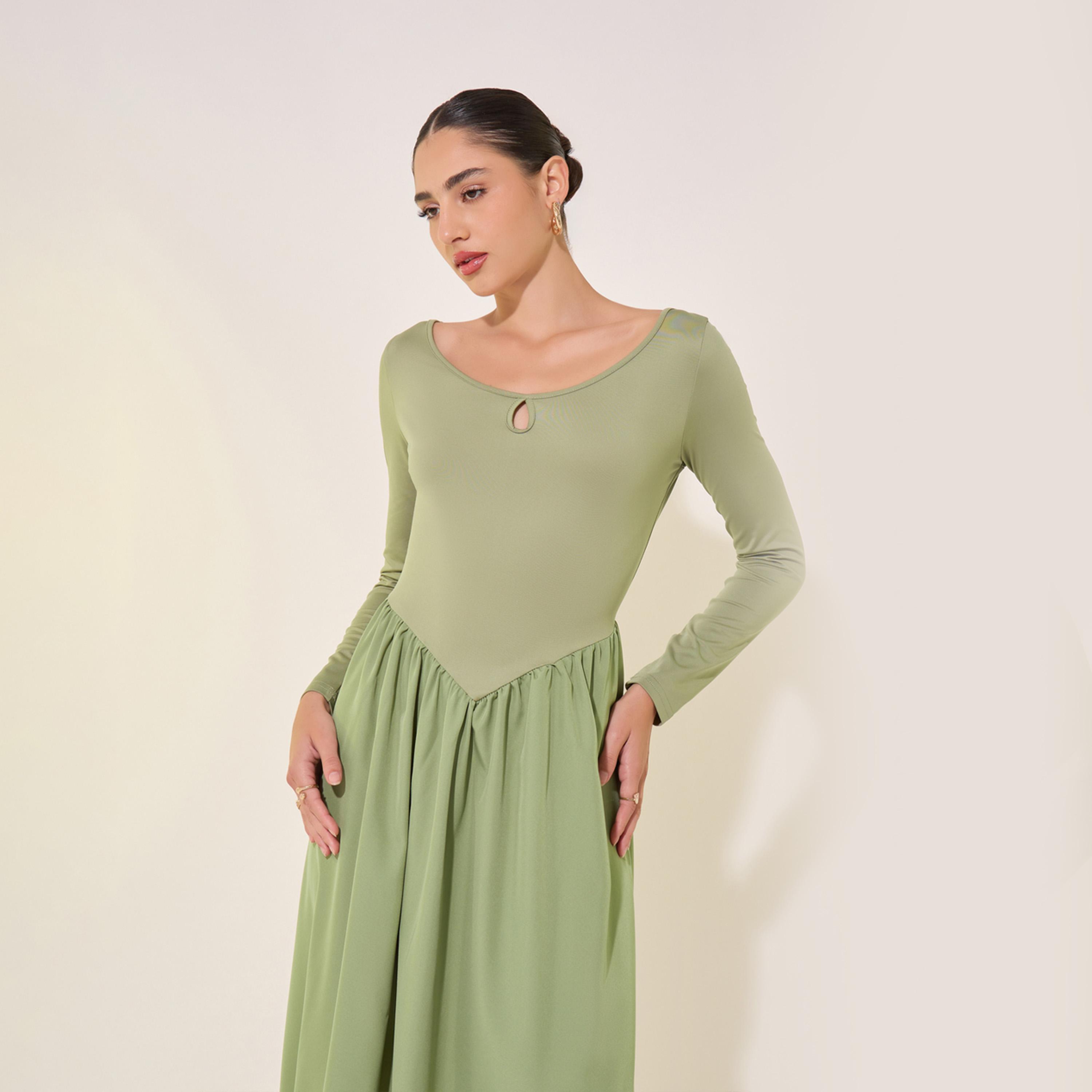 فستان ميدي سادة بأكمام طويلة-women-clothing-dresses-image-3