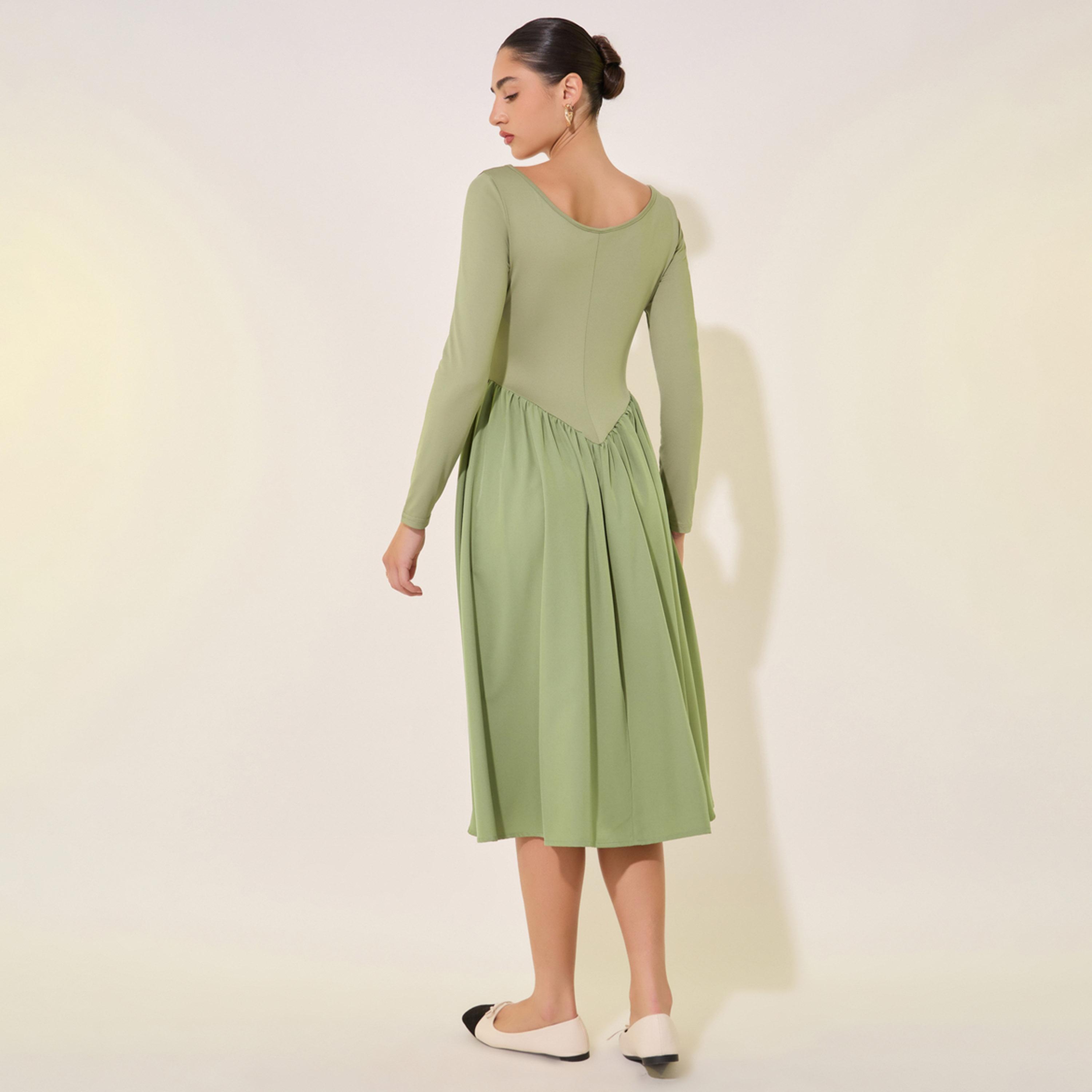 فستان ميدي سادة بأكمام طويلة-women-clothing-dresses-image-5