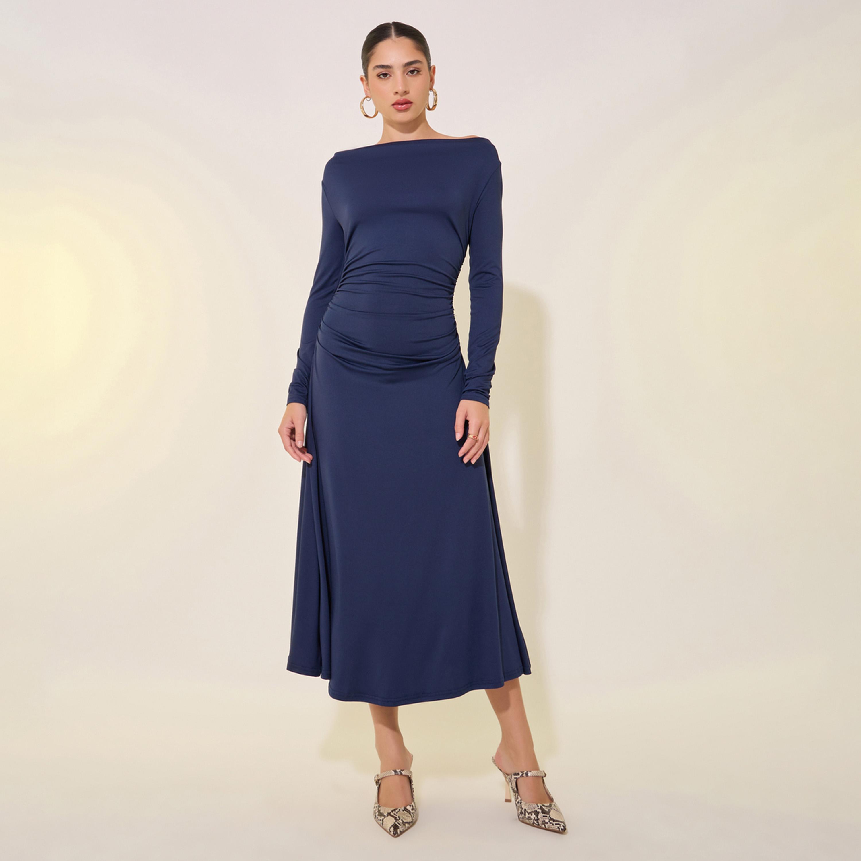 Take Two Solid Boat Neck Long Sleeve Midi Dress-women-clothing-dresses-image-1