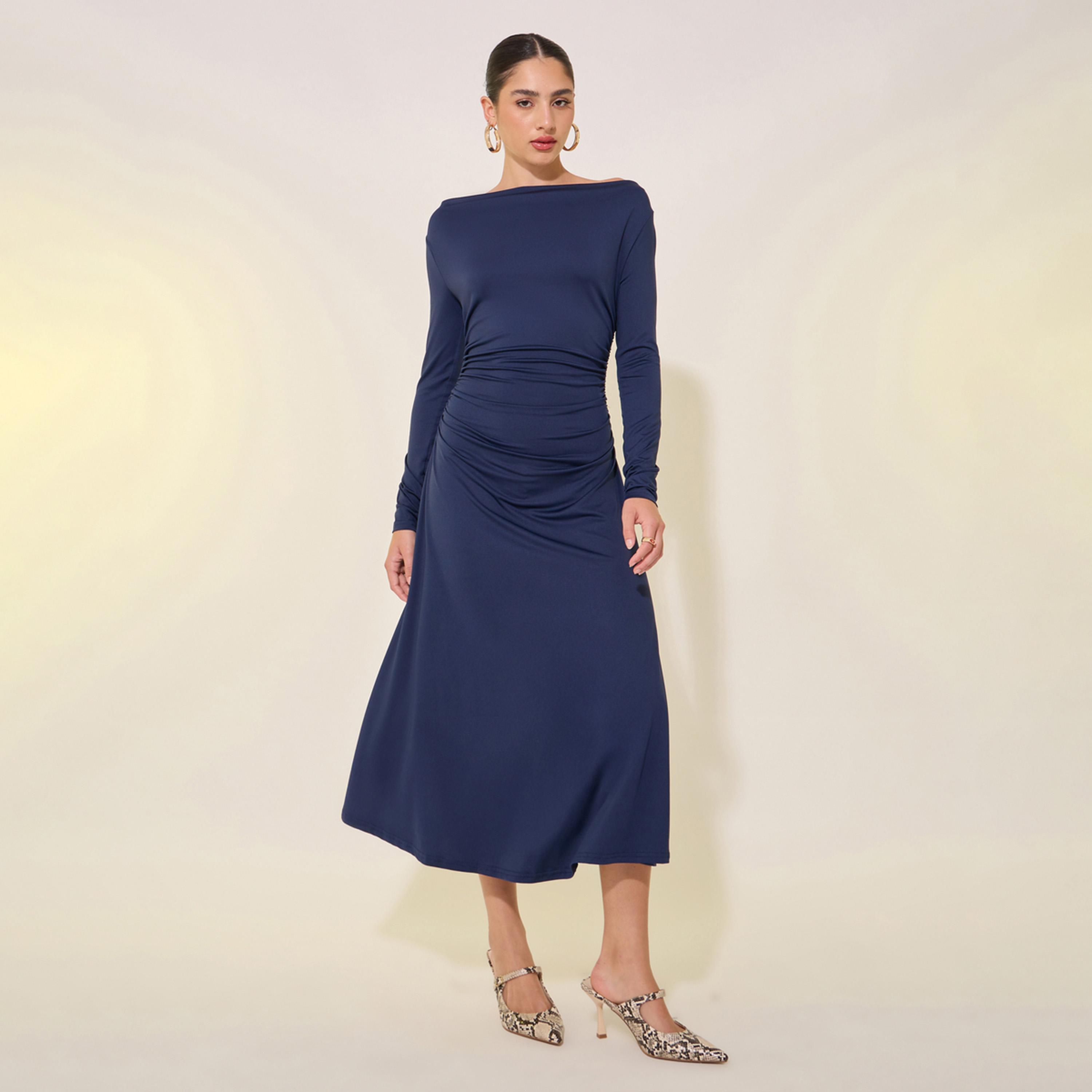 Take Two Solid Boat Neck Long Sleeve Midi Dress-women-clothing-dresses-image-2