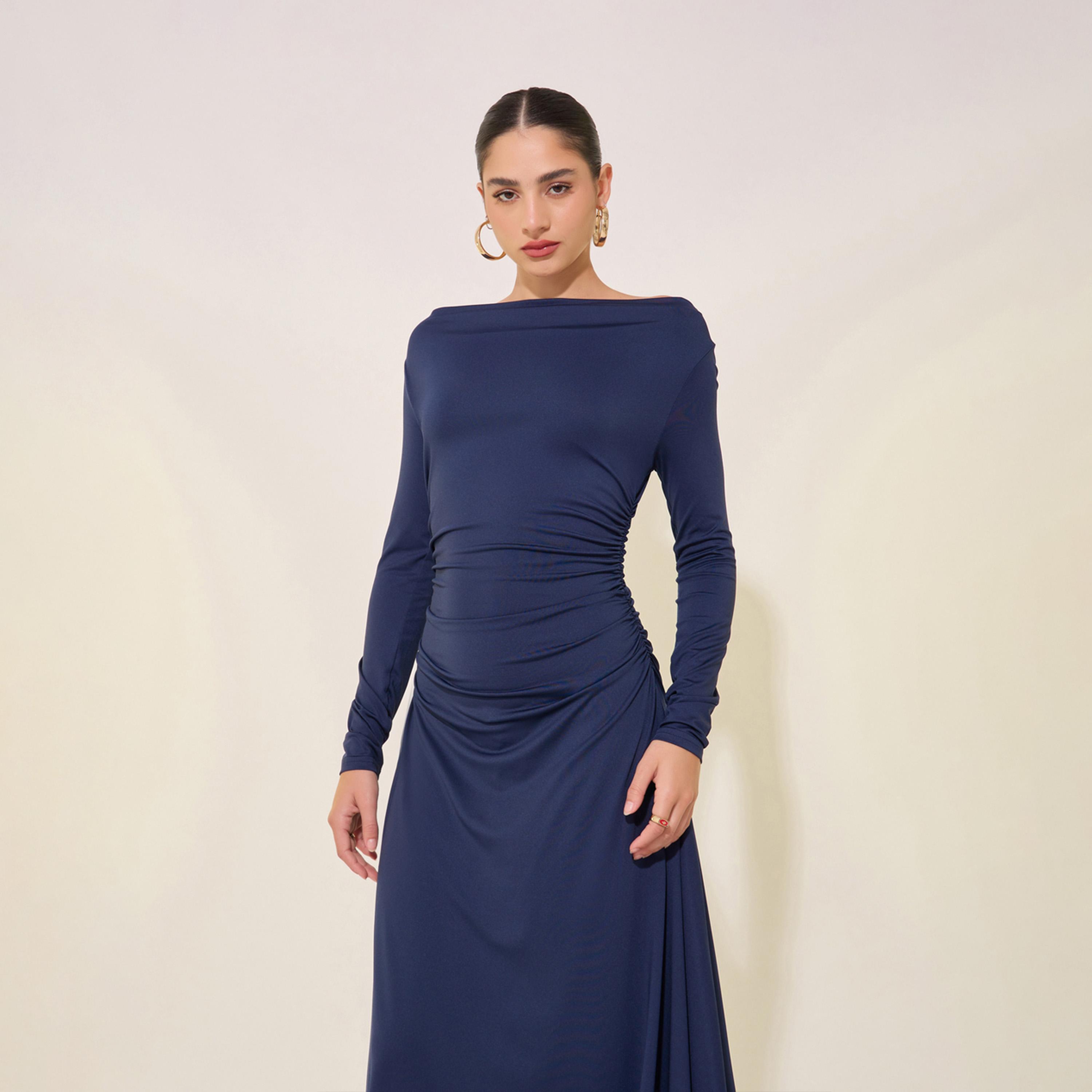 Take Two Solid Boat Neck Long Sleeve Midi Dress-women-clothing-dresses-image-3