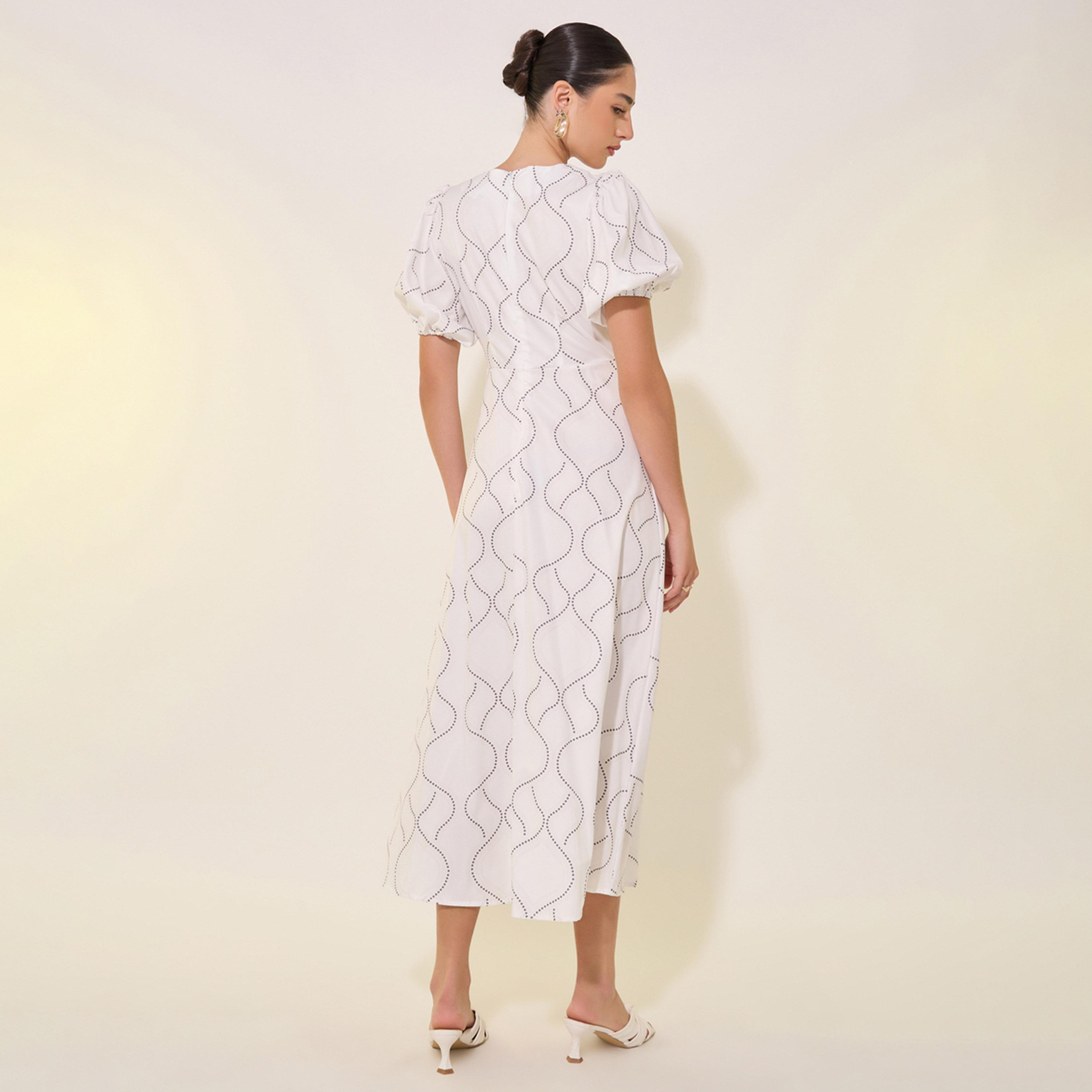 فستان ميدي مطبع بالكامل مع أكمام منفوخة-women-clothing-dresses-image-5