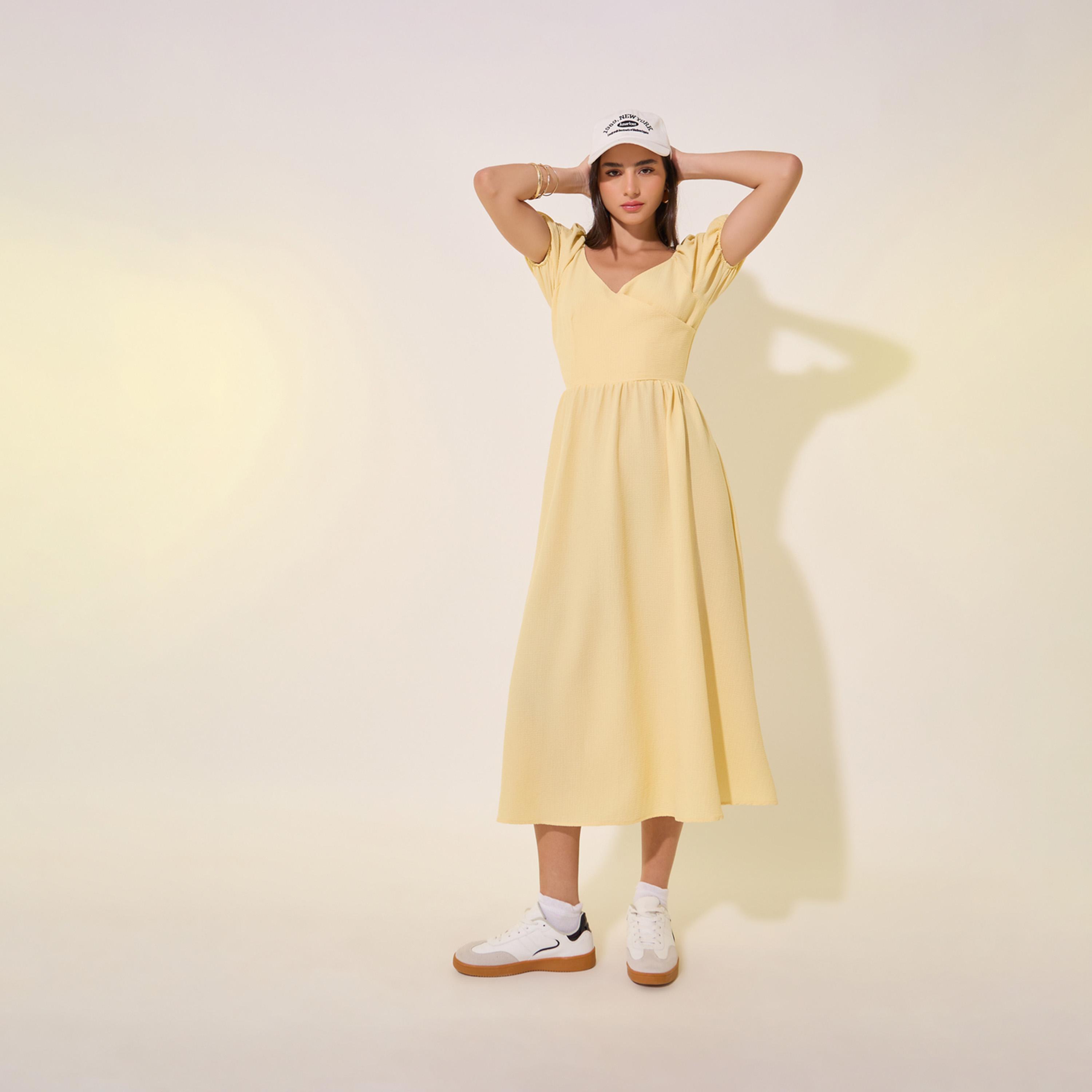 Take Two Wrap Front Puff Sleeves Midi Dress-women-clothing-dresses-image-2