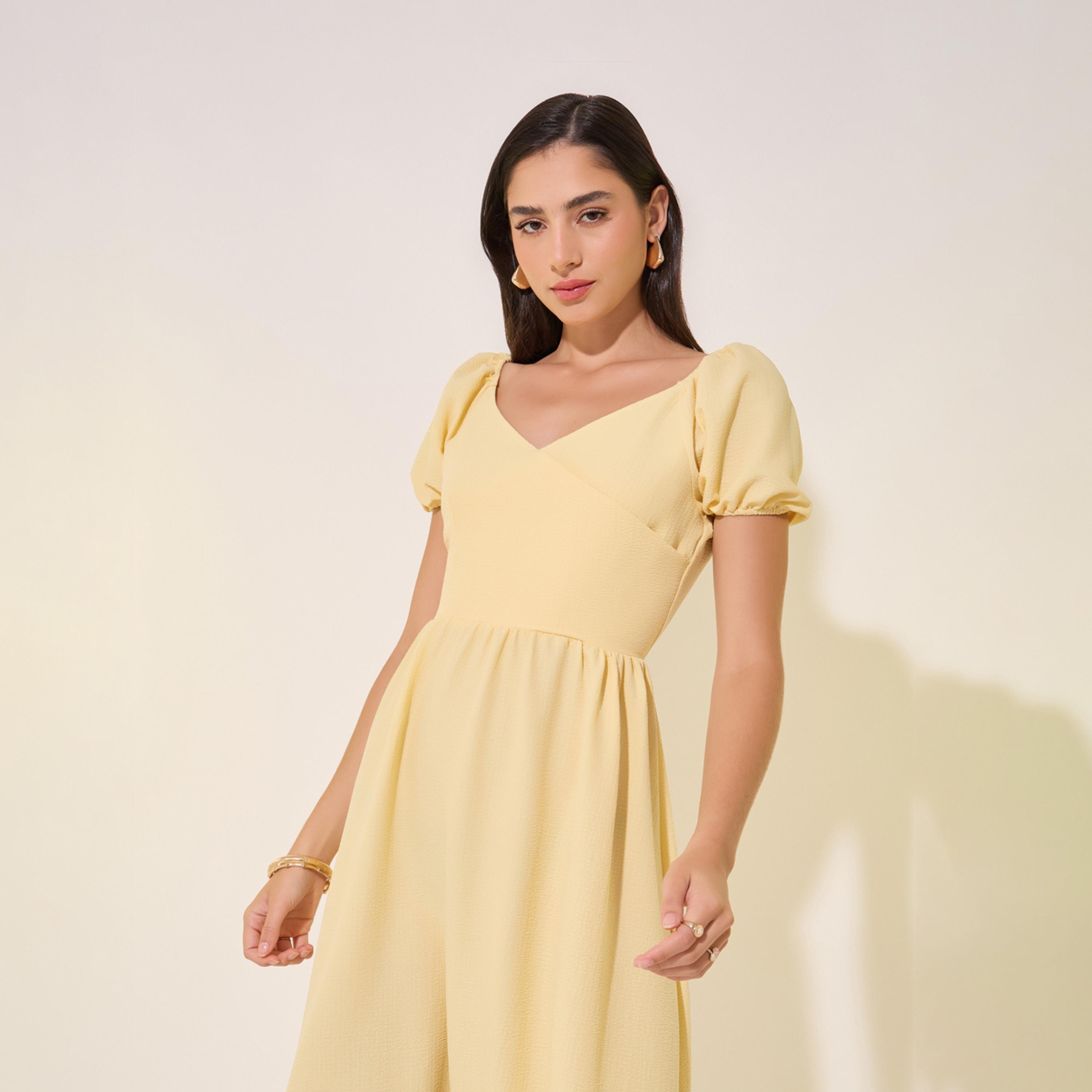 Take Two Wrap Front Puff Sleeves Midi Dress-women-clothing-dresses-image-3