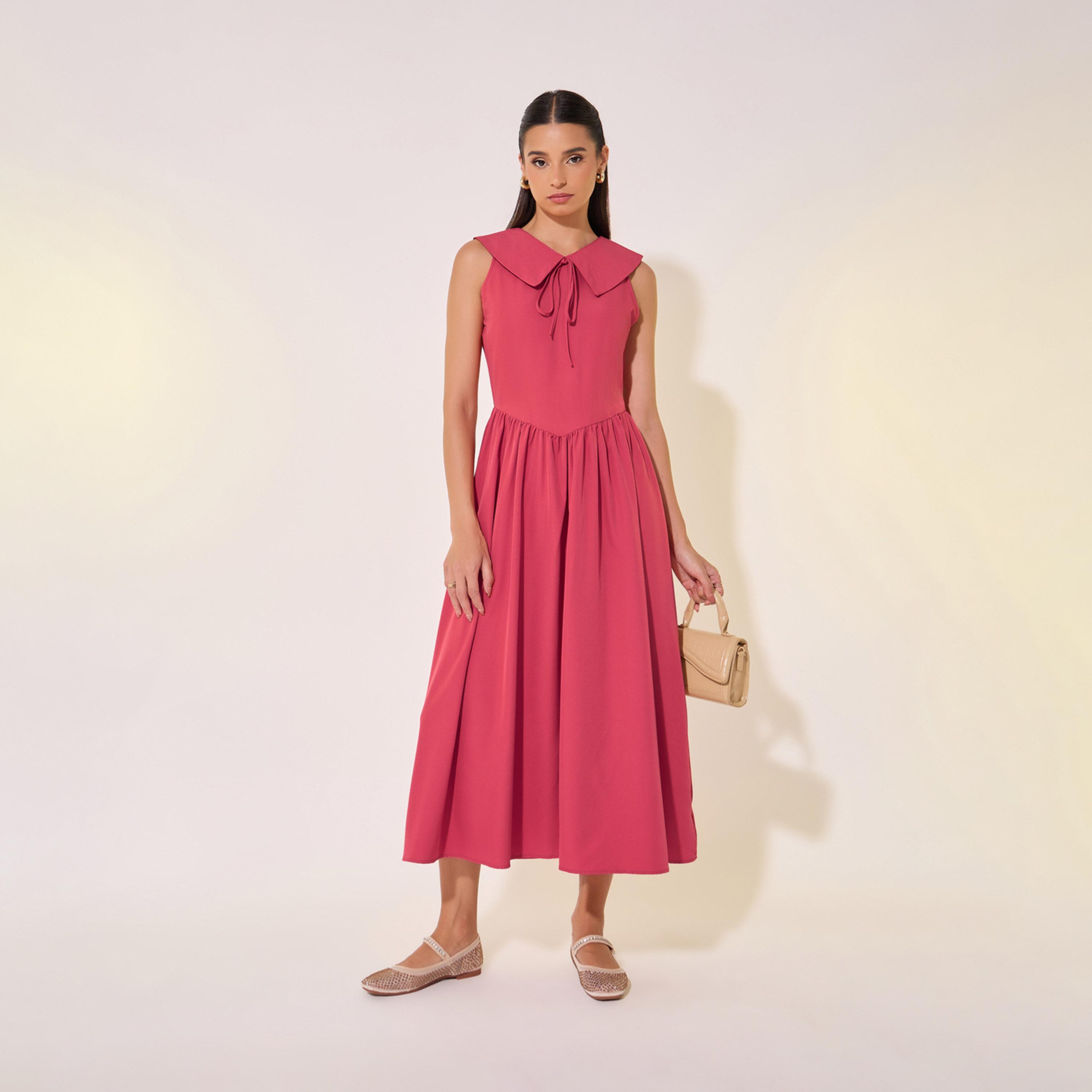 Take Two Solid Peter Pan Neck A-Line Midi Dress-women-clothing-dresses-image-1