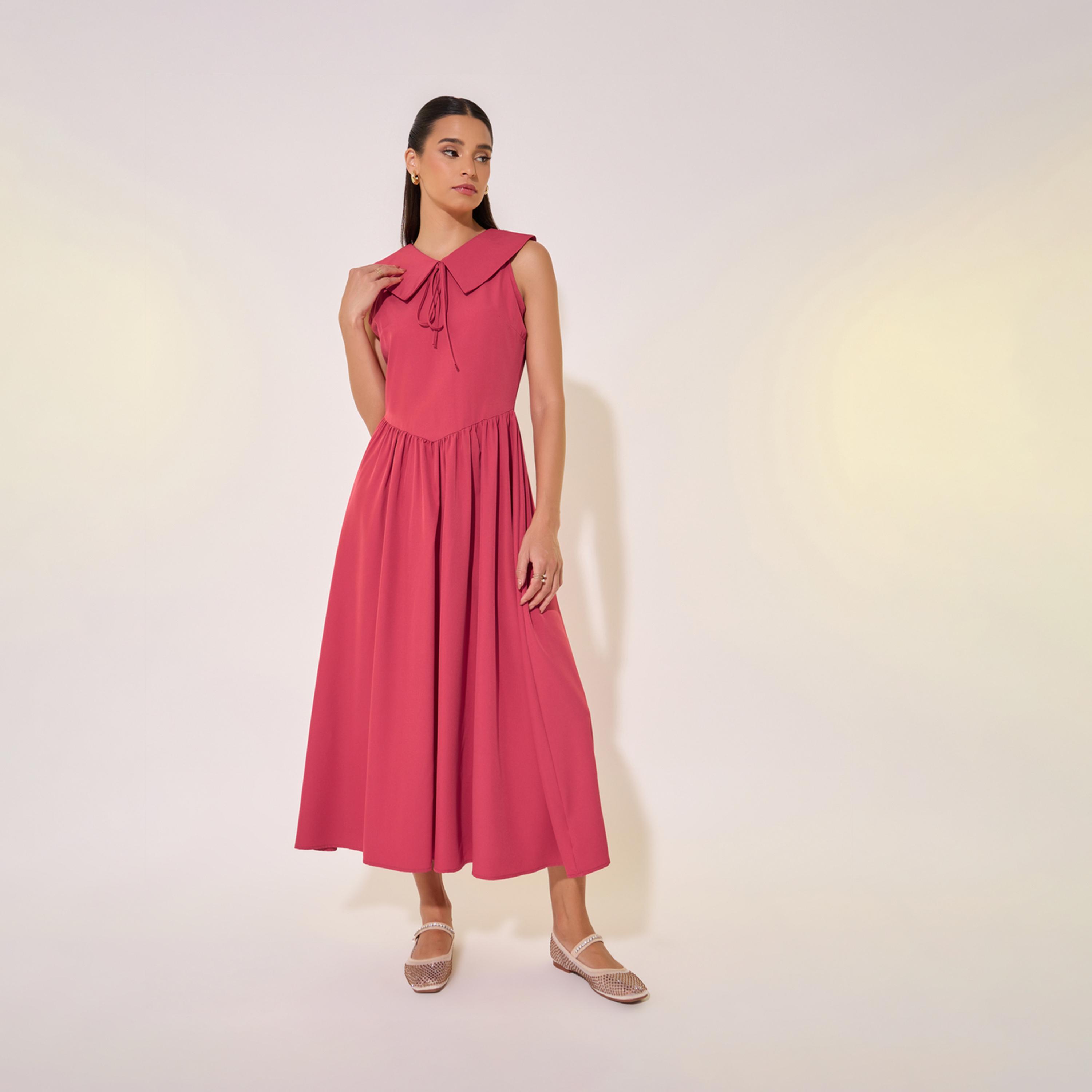 Take Two Solid Peter Pan Neck A-Line Midi Dress-women-clothing-dresses-image-2