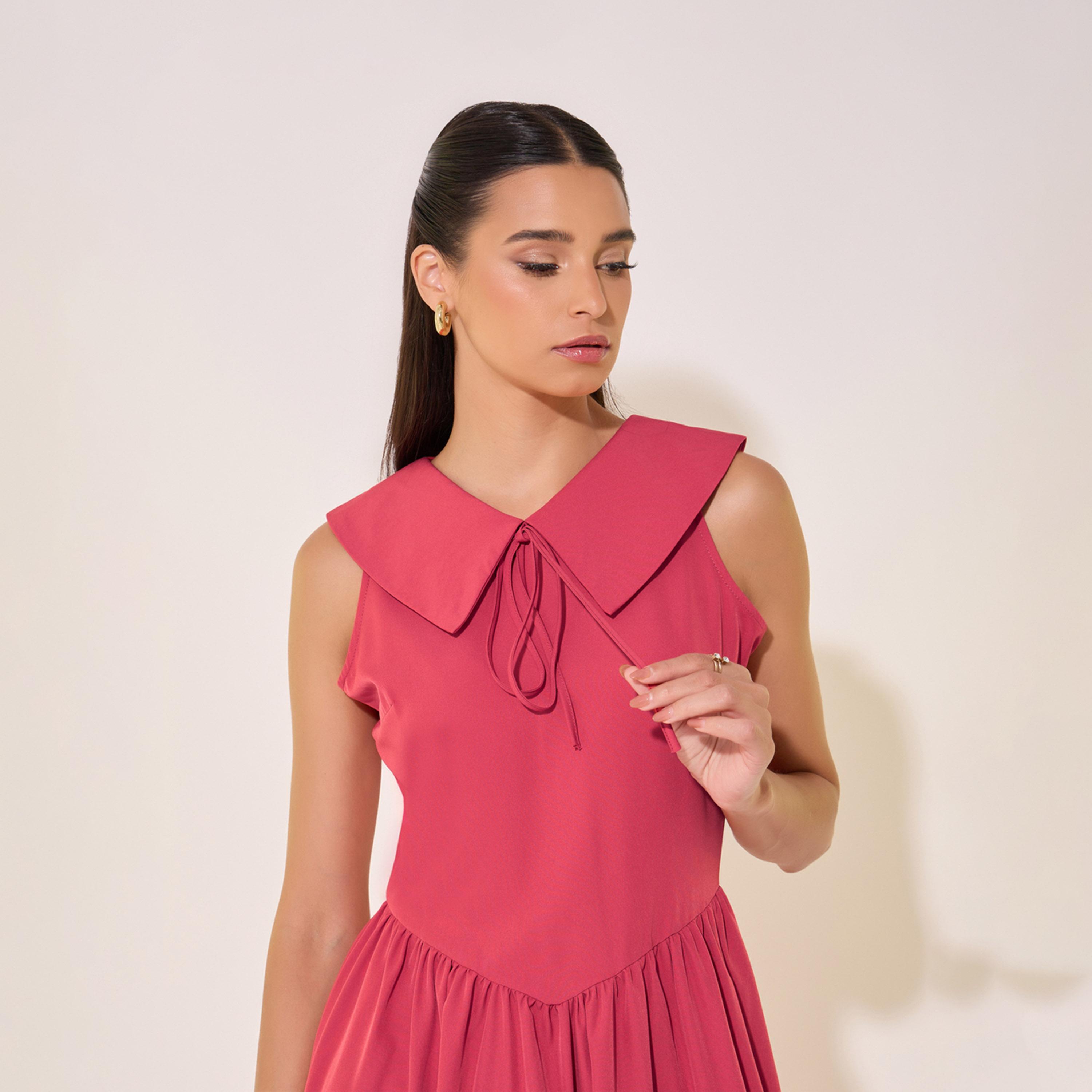 فستان ميدي سادة بياقة بيتر بان-women-clothing-dresses-image-4