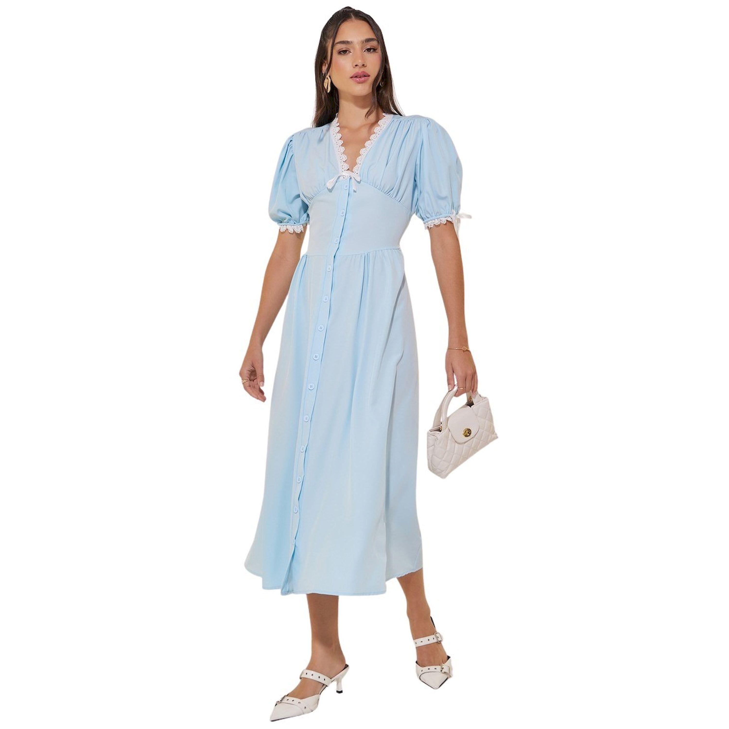 ستايلي -  فستان متوسط الطول برقبة V وتفاصيل دانتيل وأزرار-women-clothing-dresses-image-1