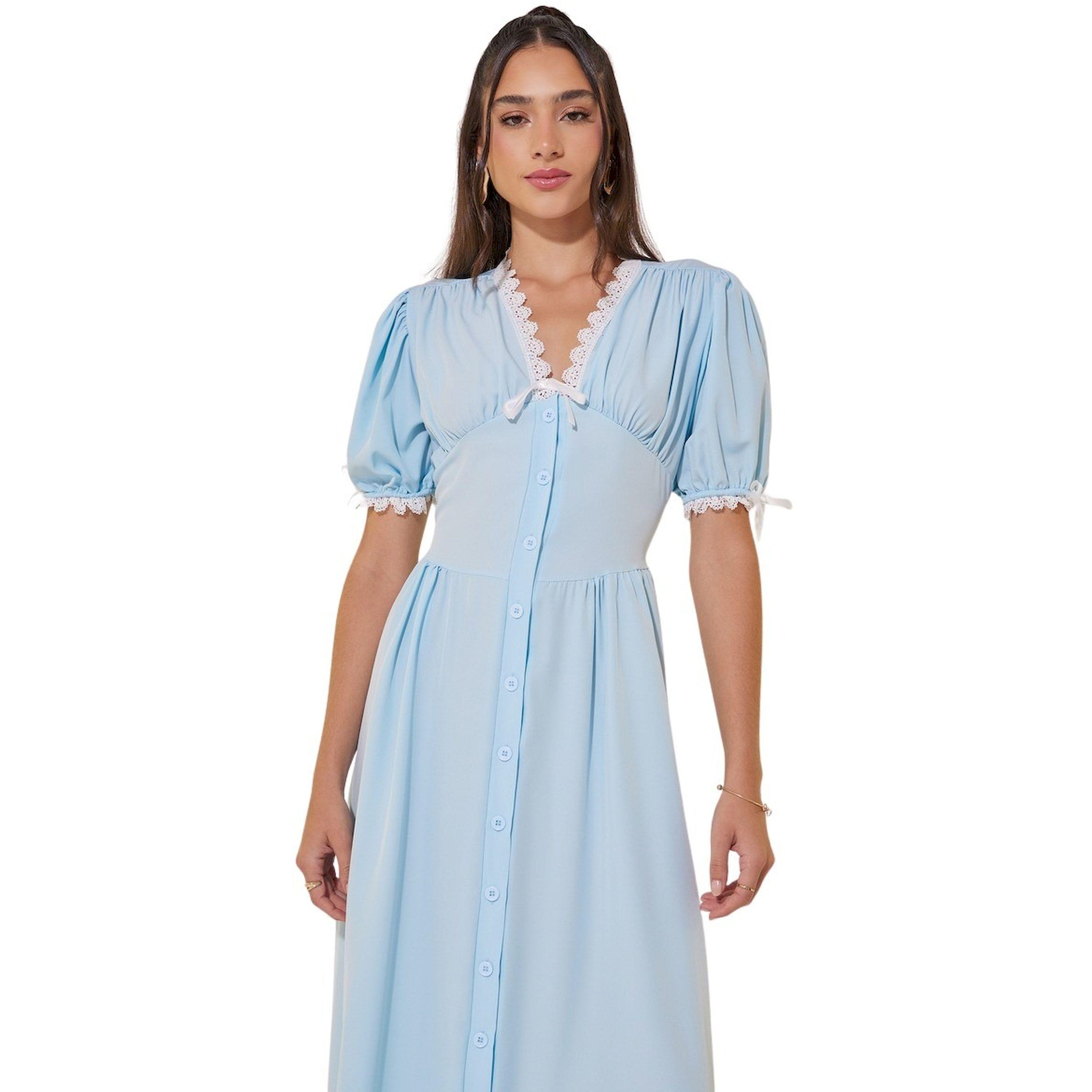 Styli Solid V-Neck Lace Detail Button Up Midi Dress-women-clothing-dresses-image-3