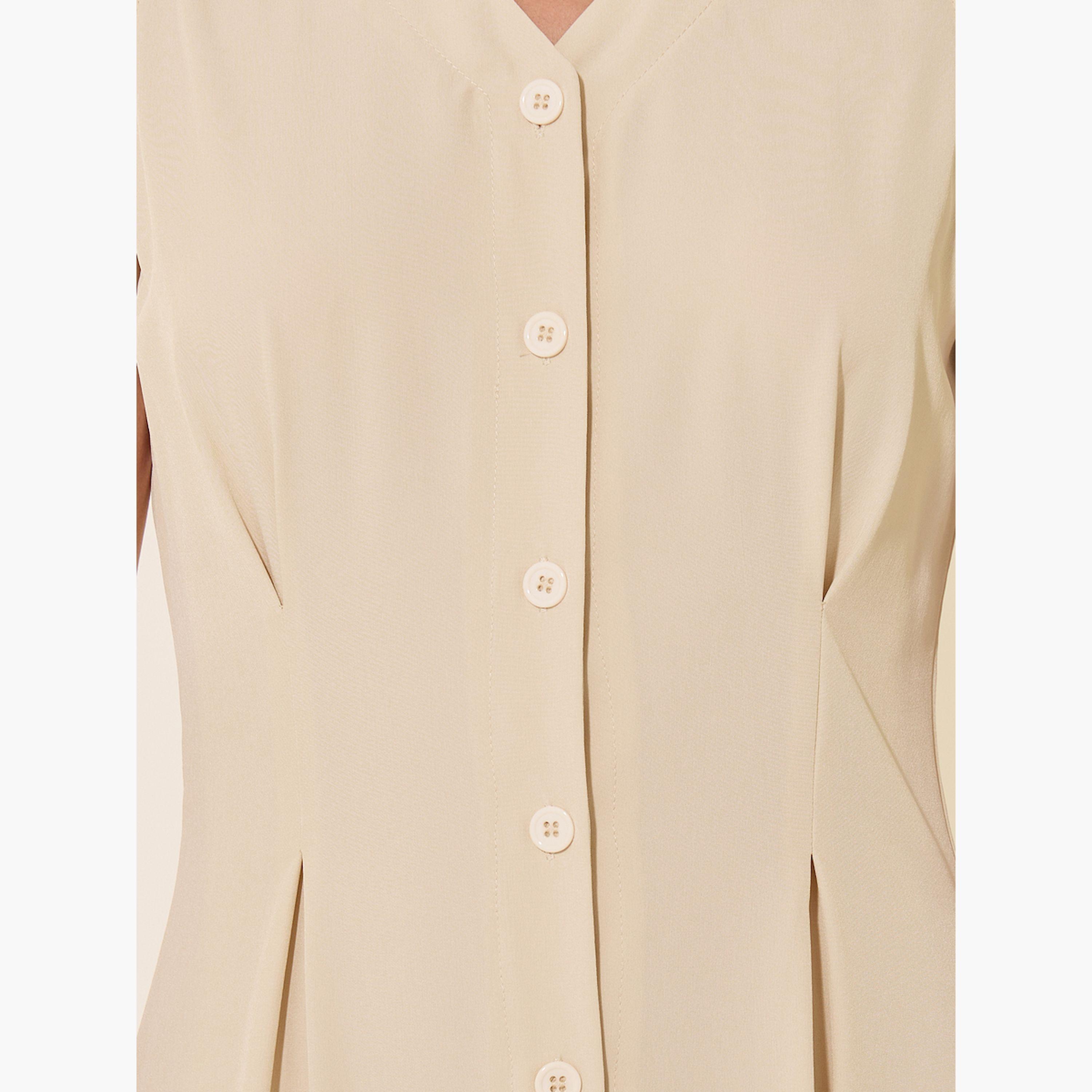 Styli Solid V-Neck Sleeveless Button Up Midi Shirt Dress-women-clothing-dresses-image-4