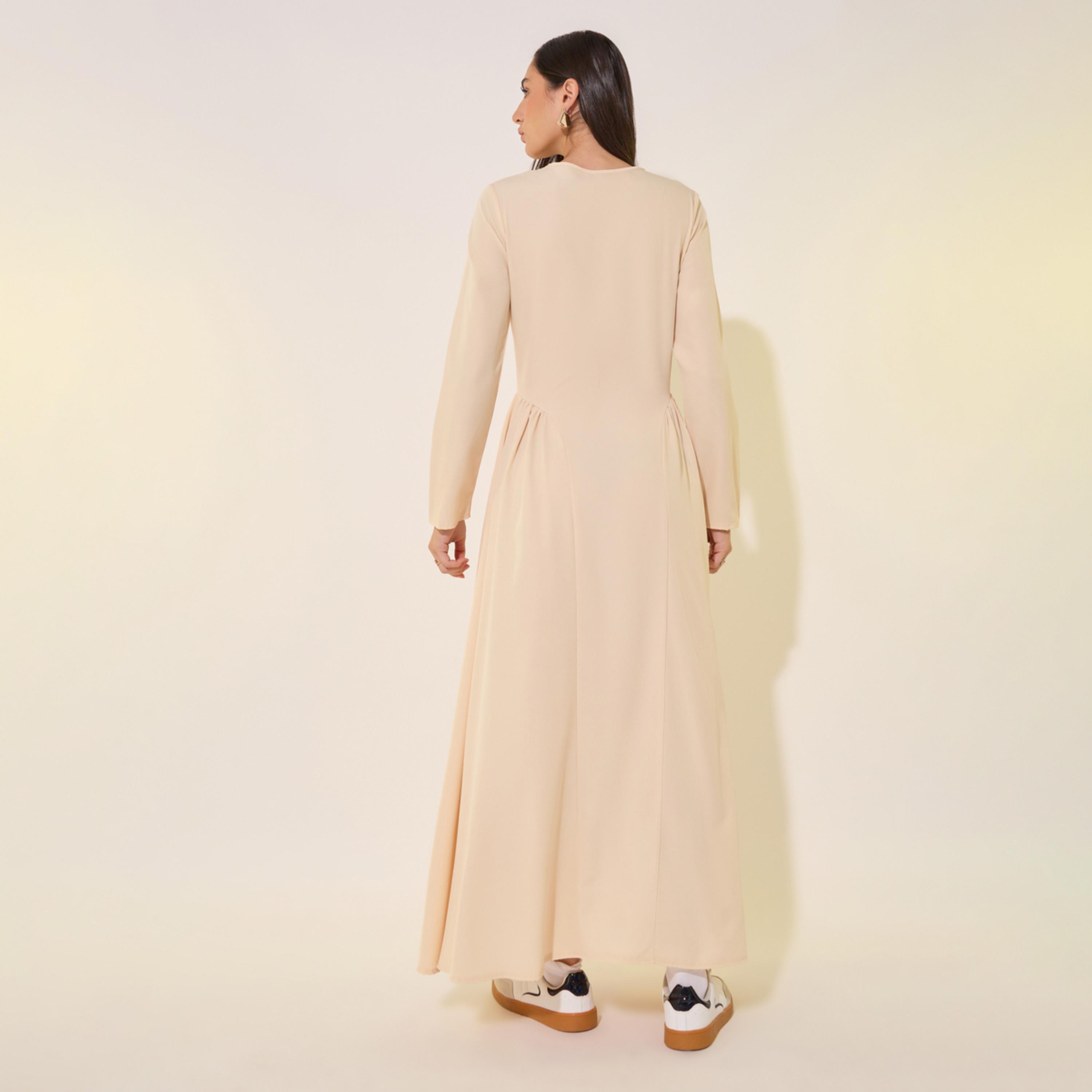 Take Two Solid Key-Hole Neck Pleated Maxi Dress with Side Slit-women-clothing-dresses-image-5