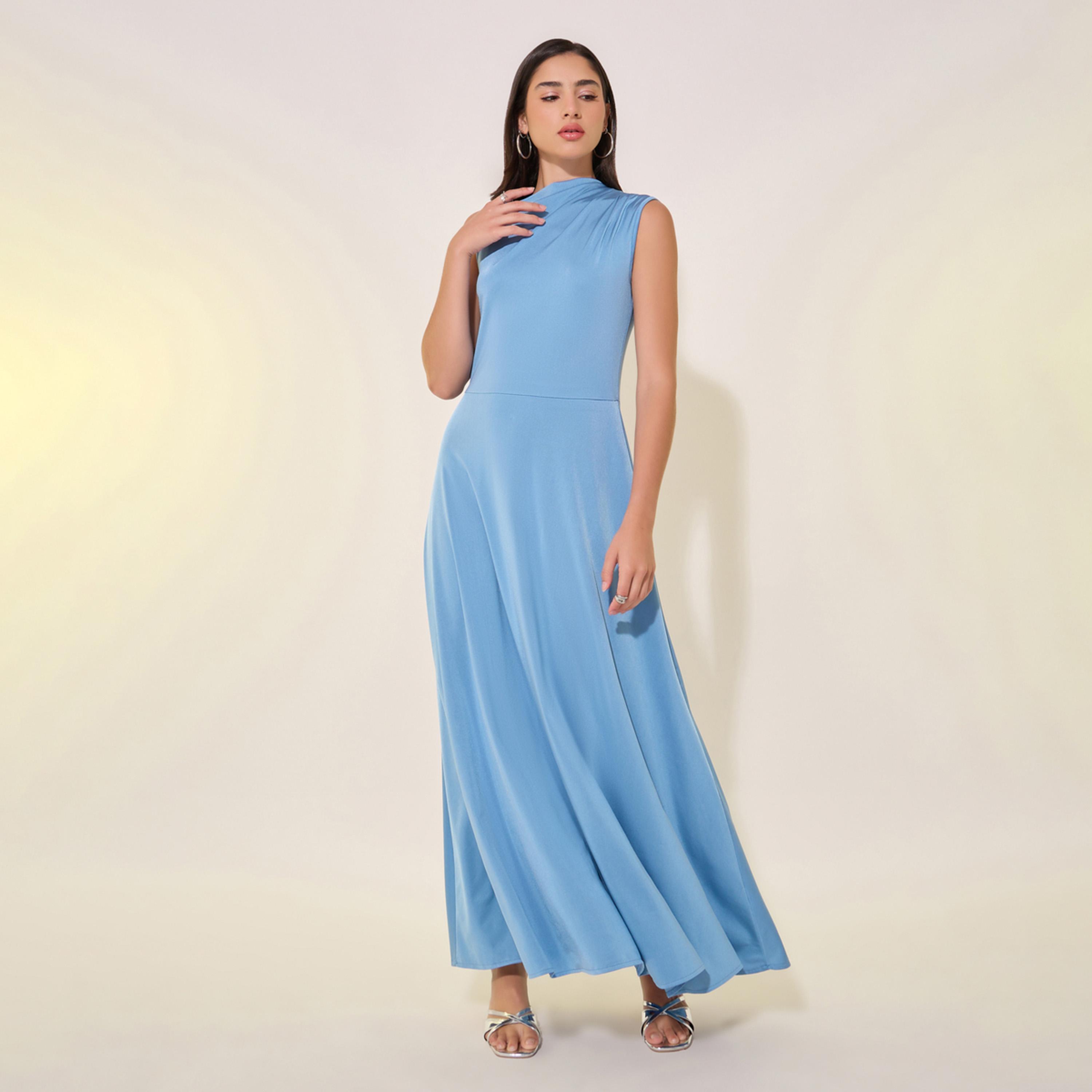 Take Two Solid Asymmetric Neck Sleeveless Maxi Dress-women-clothing-dresses-image-2