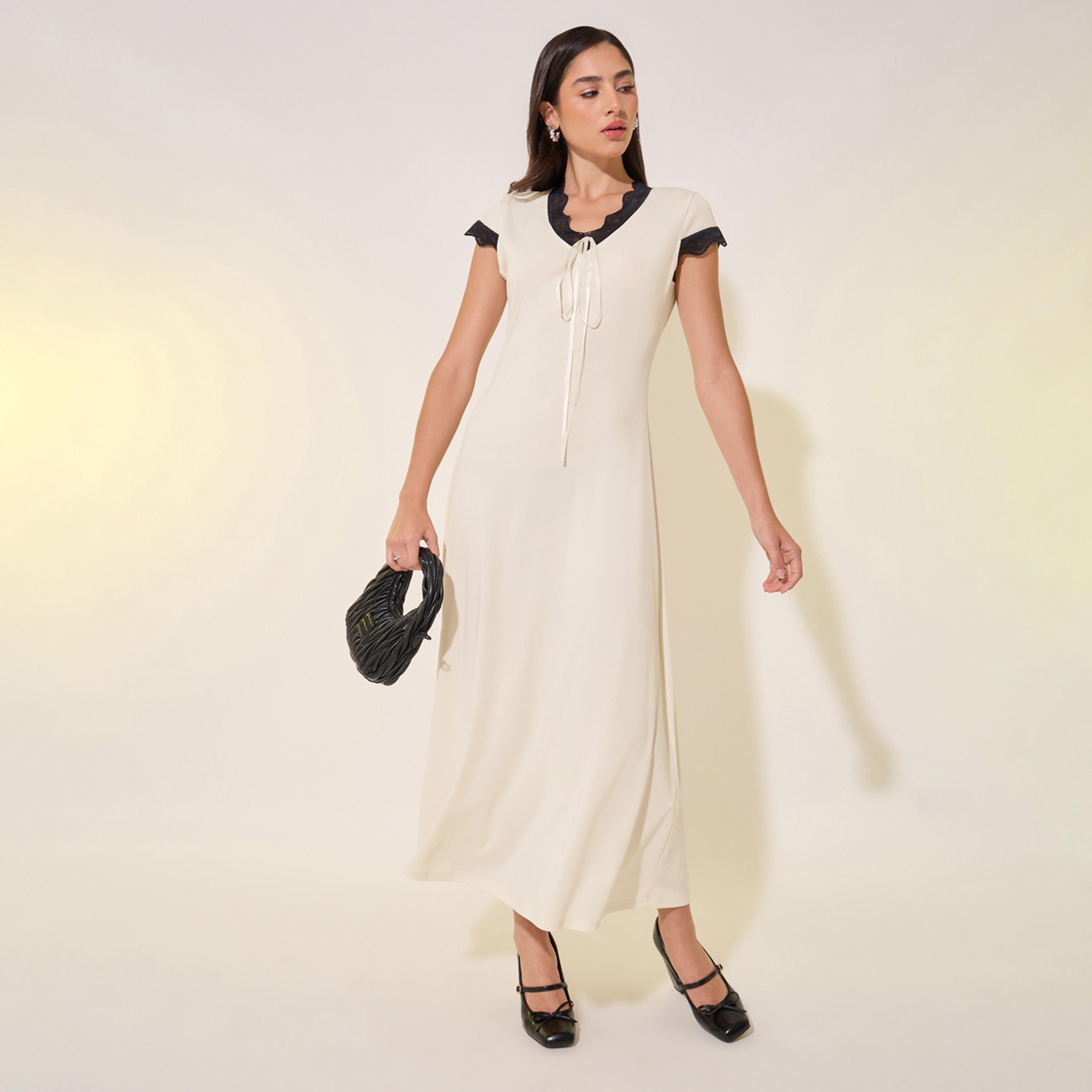 فستان ميدي سادة بتداخلات دانتيل-women-clothing-dresses-image-2