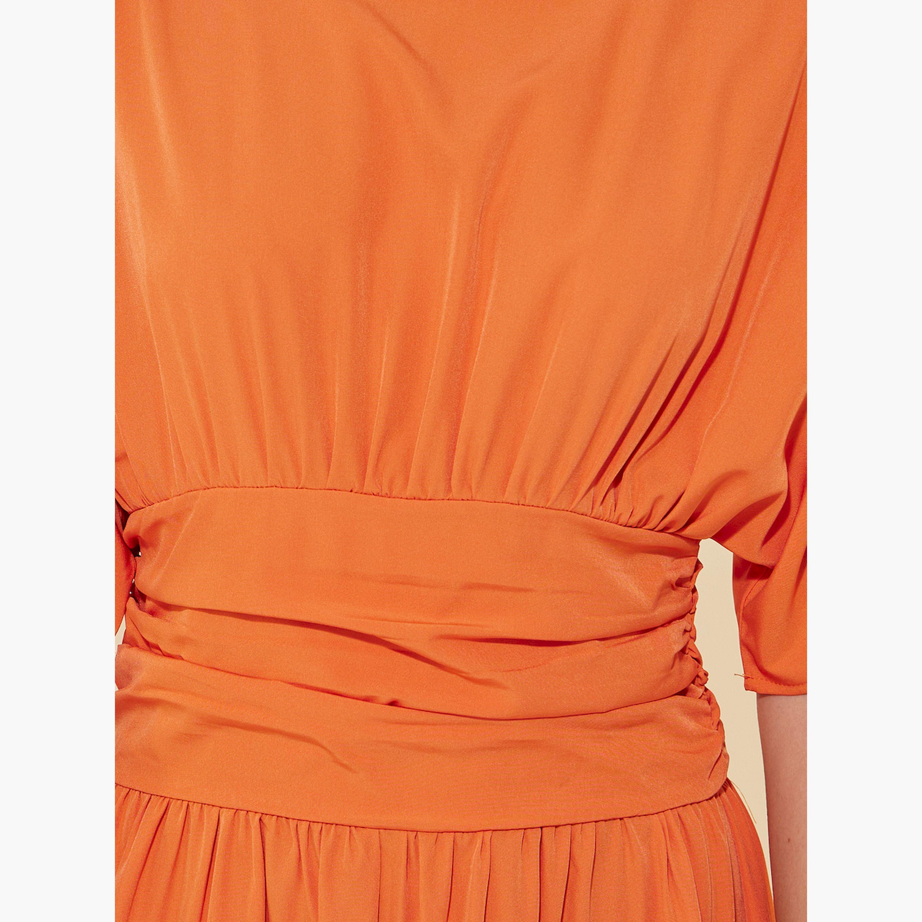 فستان ميدي سادة بتفاصيل مُجمعة-women-clothing-dresses-image-4