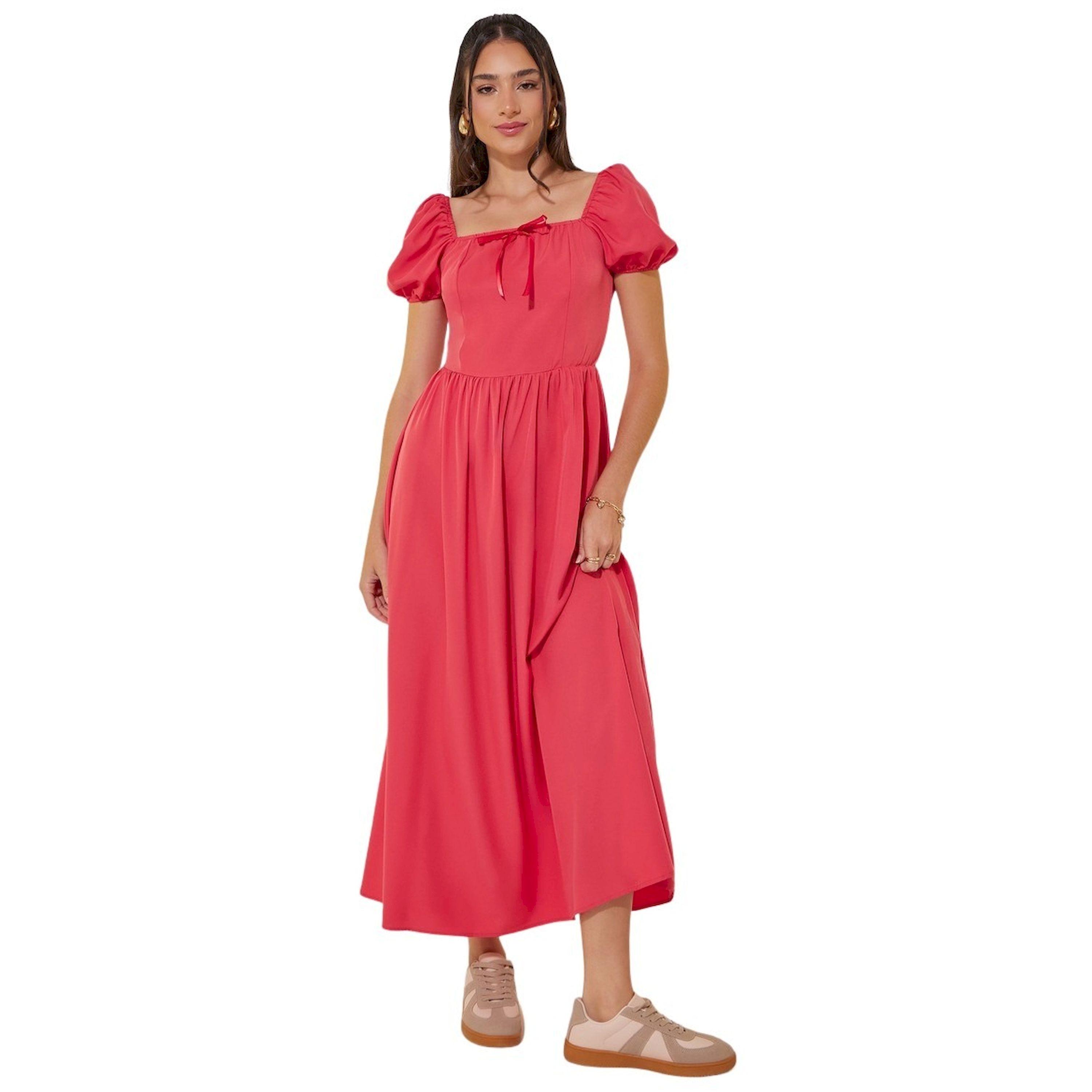 Take Two Solid Square Neck Bow Detail Puff Sleeve Maxi Dress-women-clothing-dresses-image-2