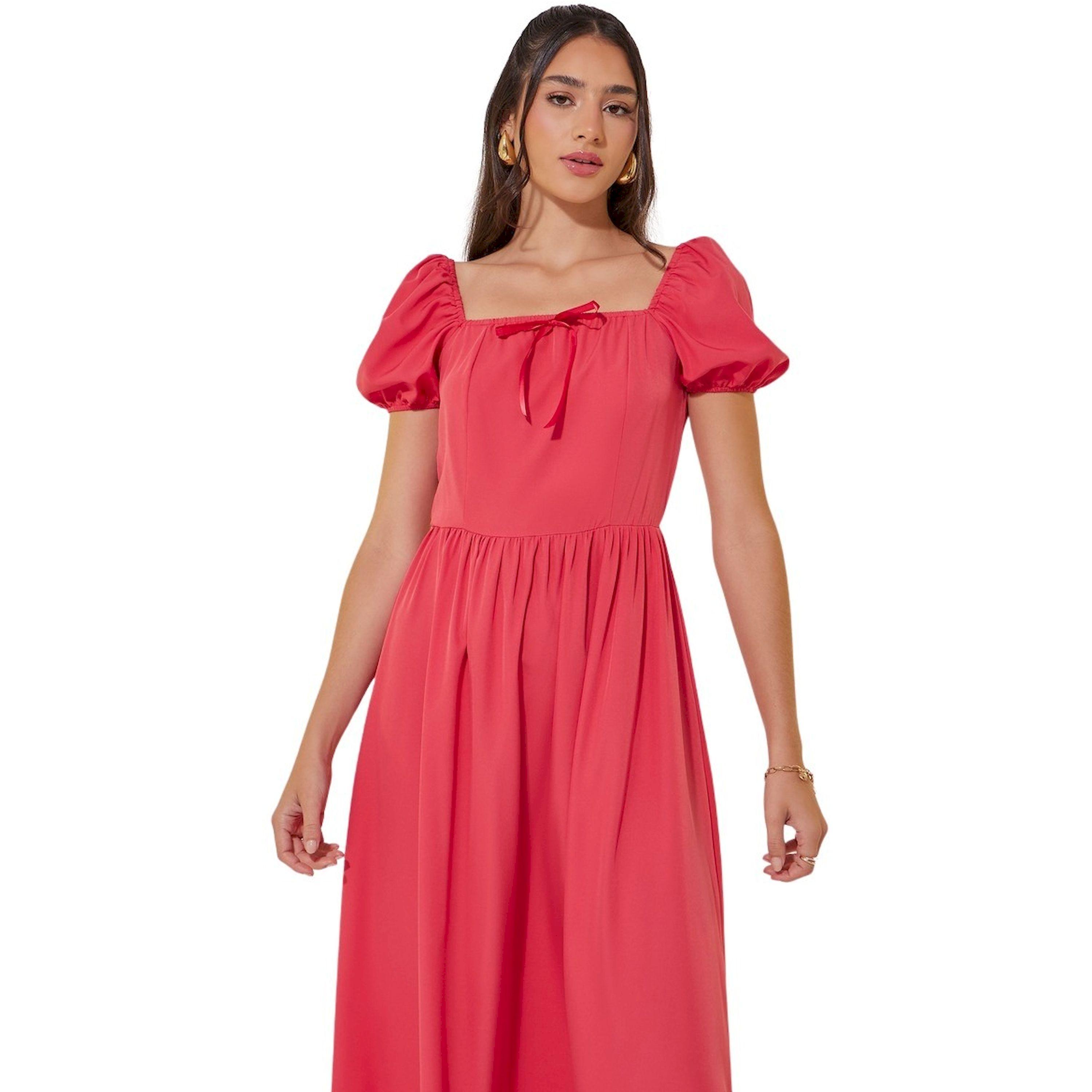 Take Two Solid Square Neck Bow Detail Puff Sleeve Maxi Dress-women-clothing-dresses-image-3