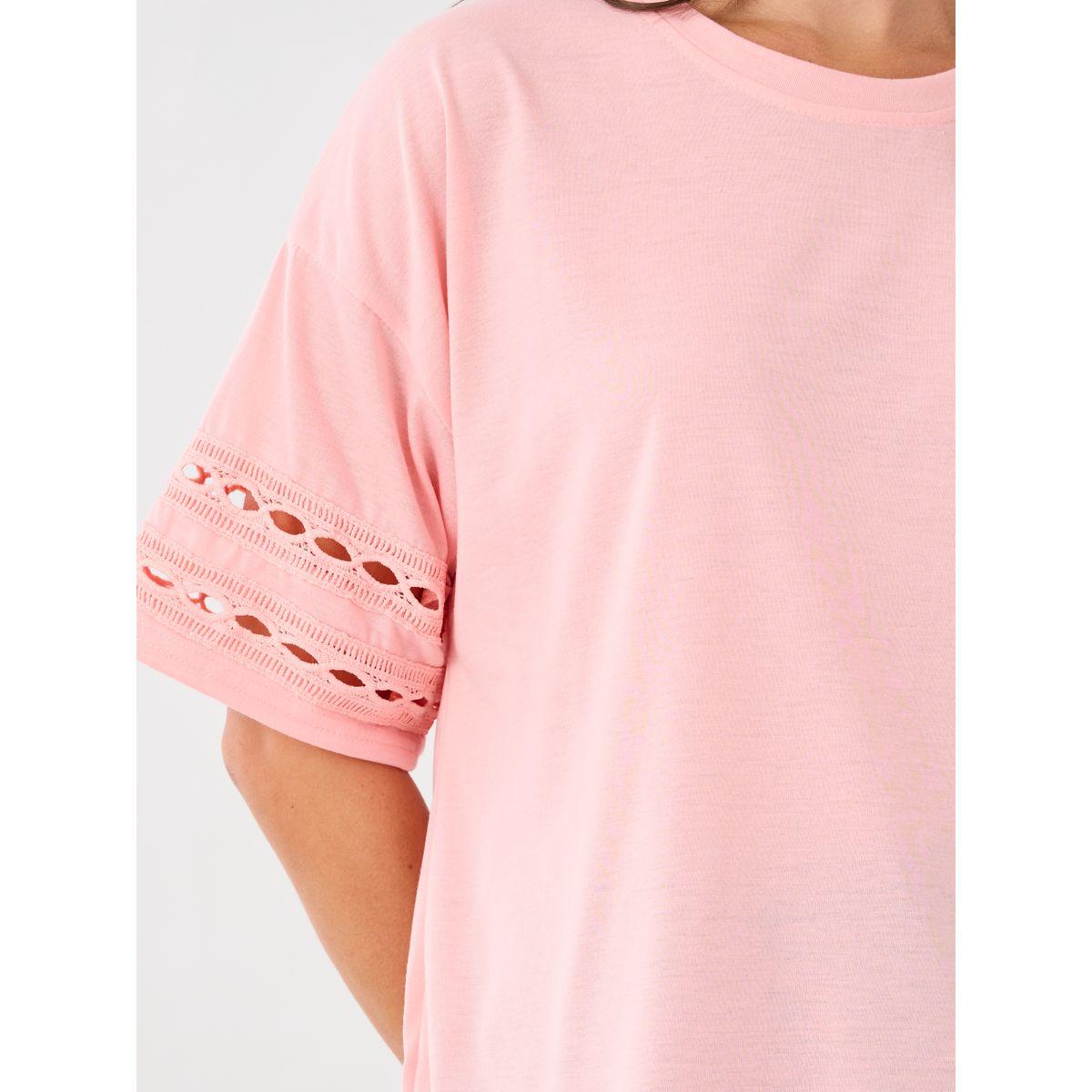 Styli Lace Insert Round Neck T-Shirt and Pyjama Set-women-clothing-nightwear-pyjamas-longsets-image-3