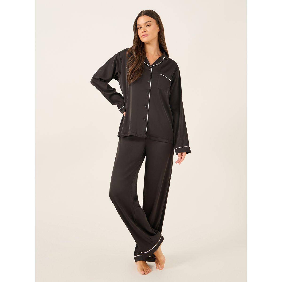 طقم بيجاما من بنطال وبلوزة ساتان بأكمام طويلة-women-clothing-nightwear-pyjamas-longsets-image-1