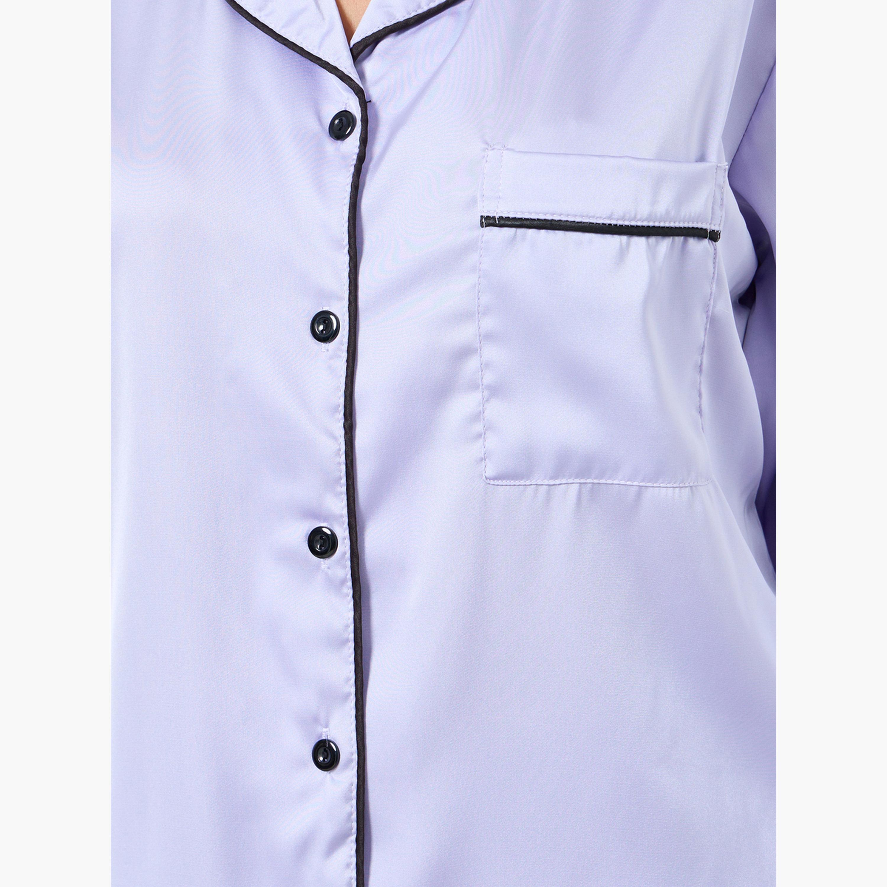 Styli Matte Satin Piped Detail Pocket Shirt and Pyjama Set-women-clothing-nightwear-pyjamas-longsets-image-5