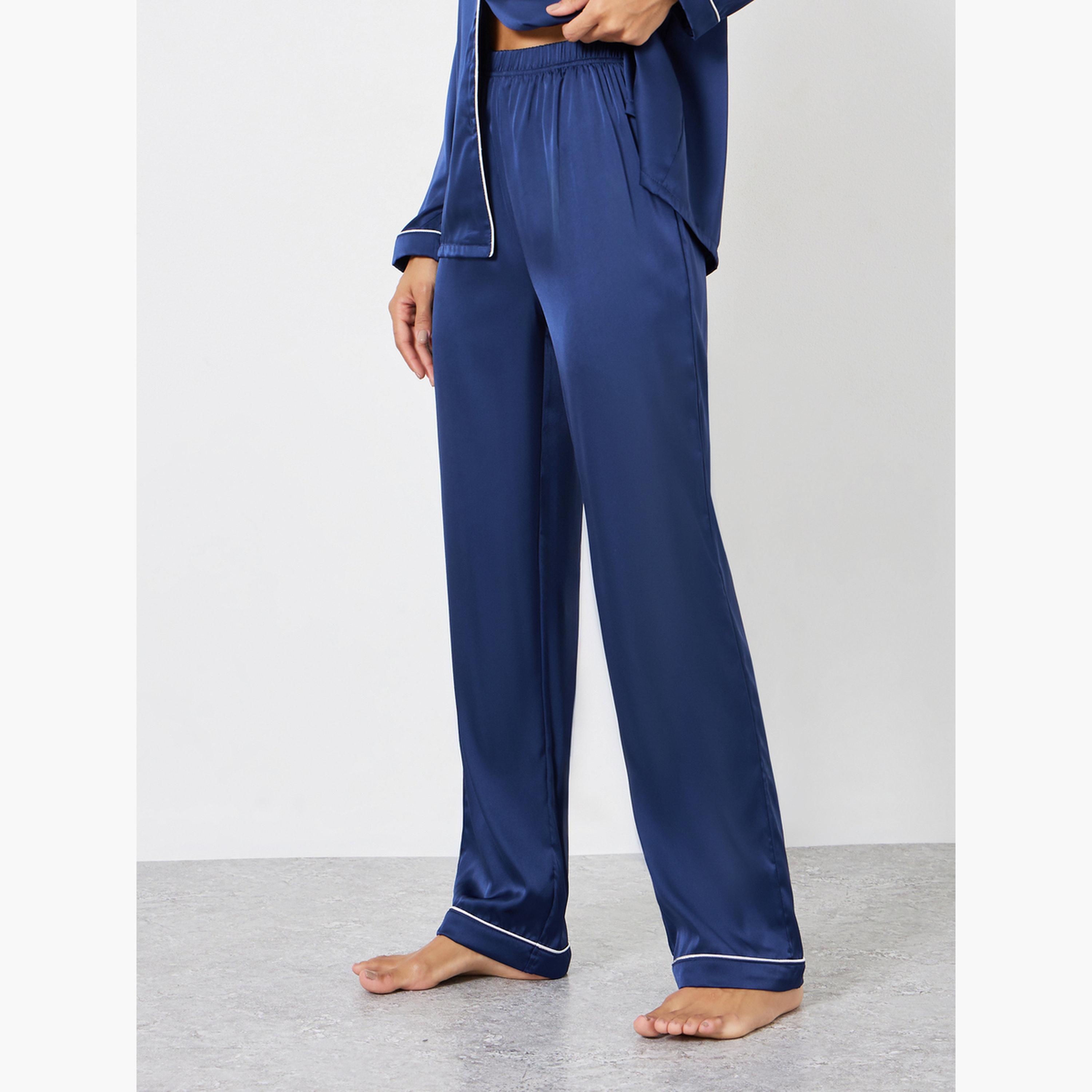 Styli Matte Satin Piped Detail Pocket Shirt and Pyjama Set-women-clothing-nightwear-pyjamas-longsets-image-3