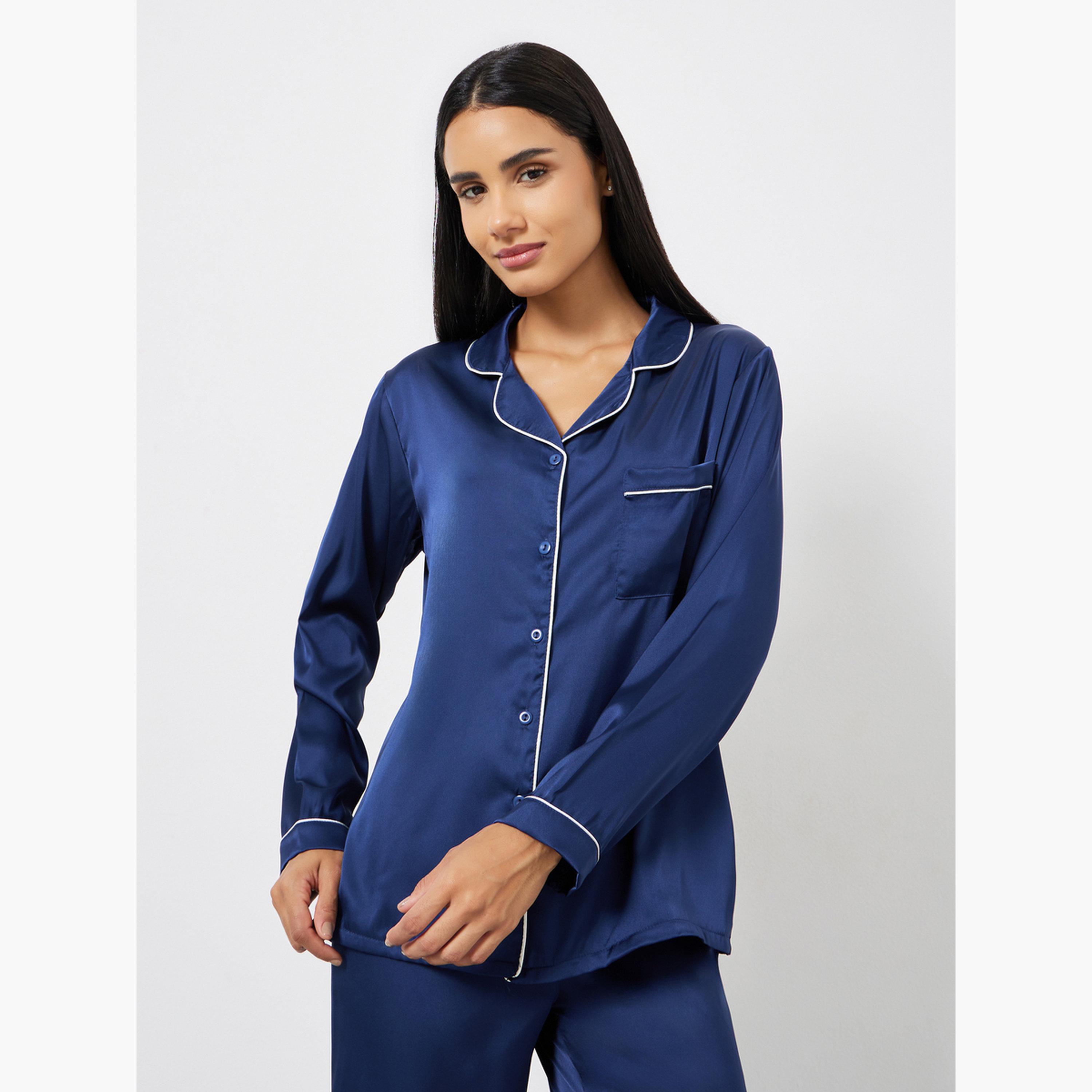 طقم بيجاما من قميص ساتان بجيوب وبنطال-women-clothing-nightwear-pyjamas-longsets-image-4