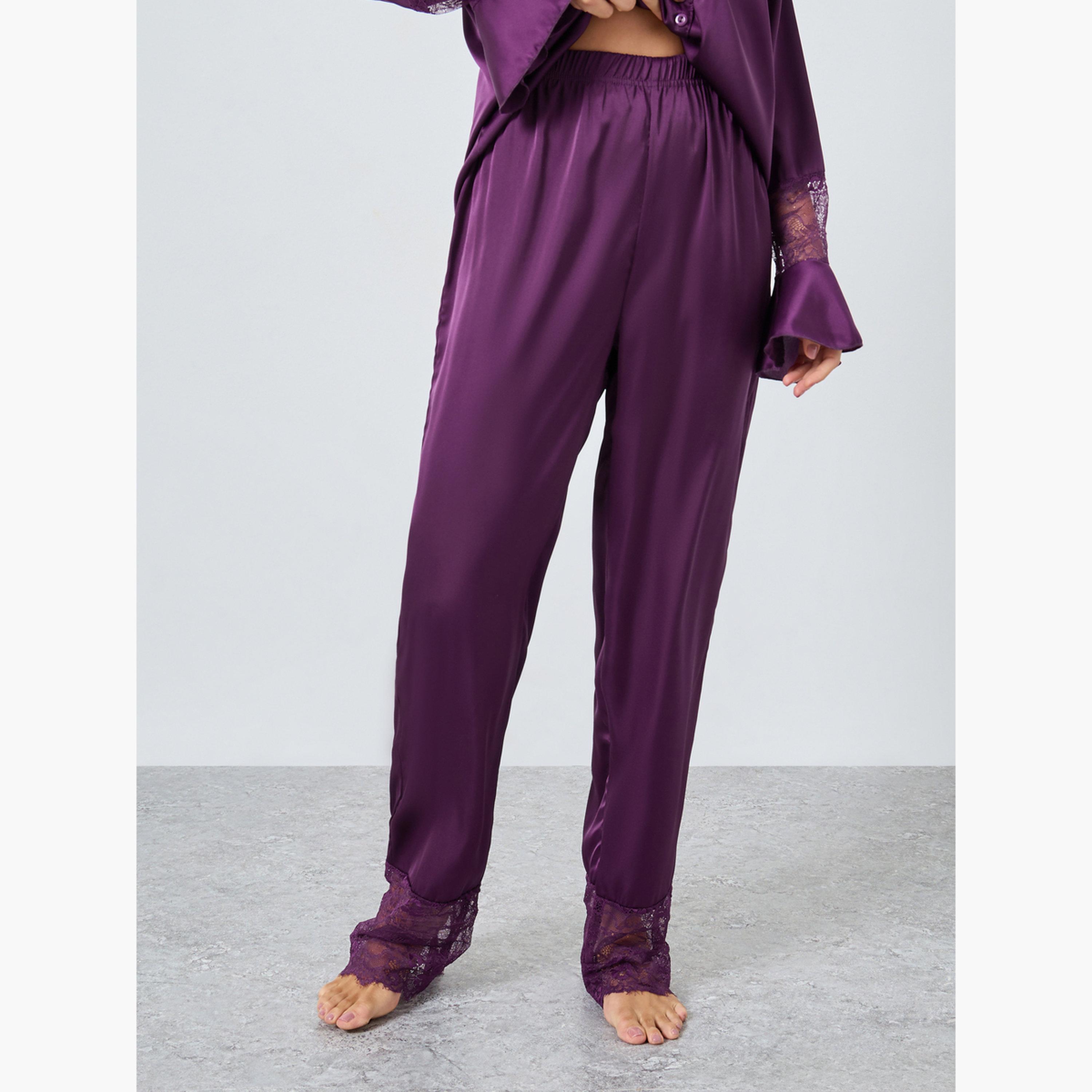 ستايلي - بيجاما قميص  بتفاصيل دانتيل من الساتان غير اللامع-women-clothing-nightwear-pyjamas-longsets-image-4