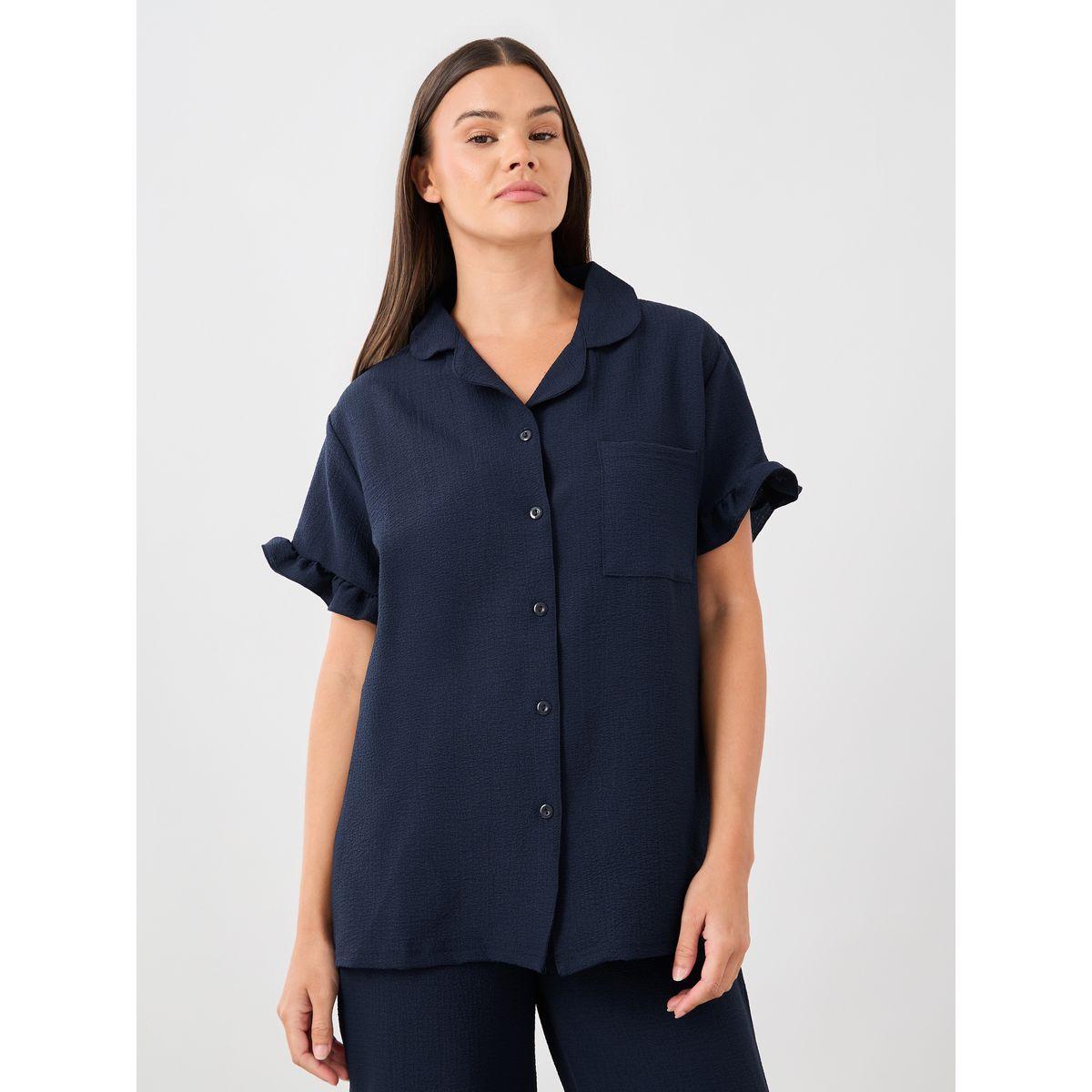 Styli Waffle Textured Ruffled Detail Shirt and Pyjama Set-women-clothing-nightwear-pyjamas-longsets-image-3