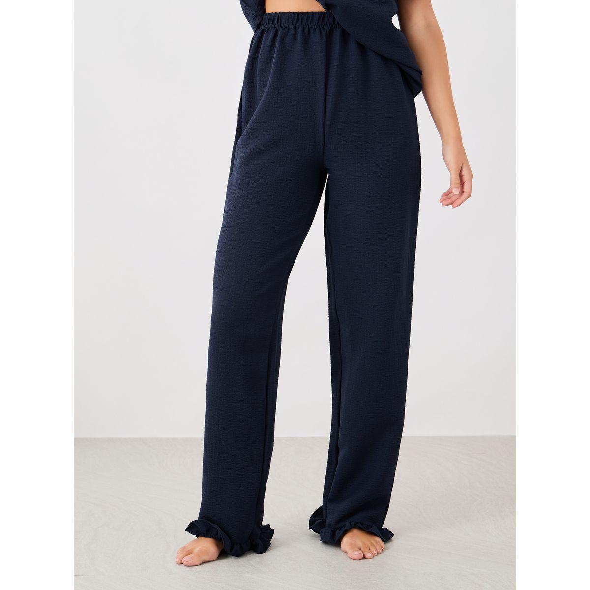 Styli Waffle Textured Ruffled Detail Shirt and Pyjama Set-women-clothing-nightwear-pyjamas-longsets-image-5