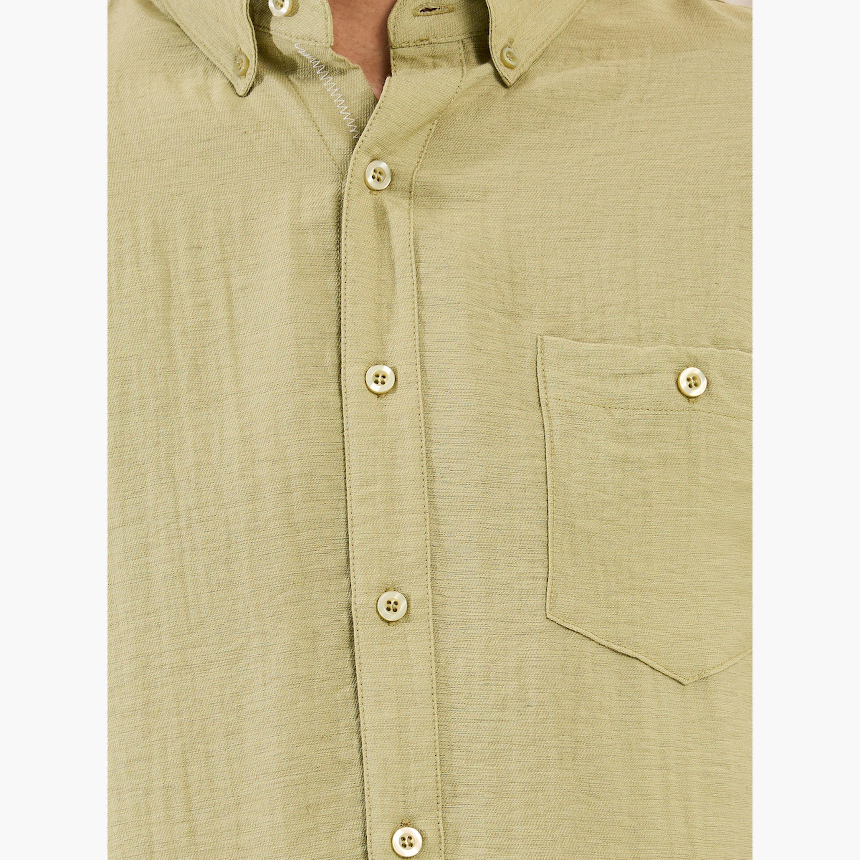 Styli Regular Fit Linen Blend Shirt with Contrast Stitch Detail-men-clothing-shirts-image-3