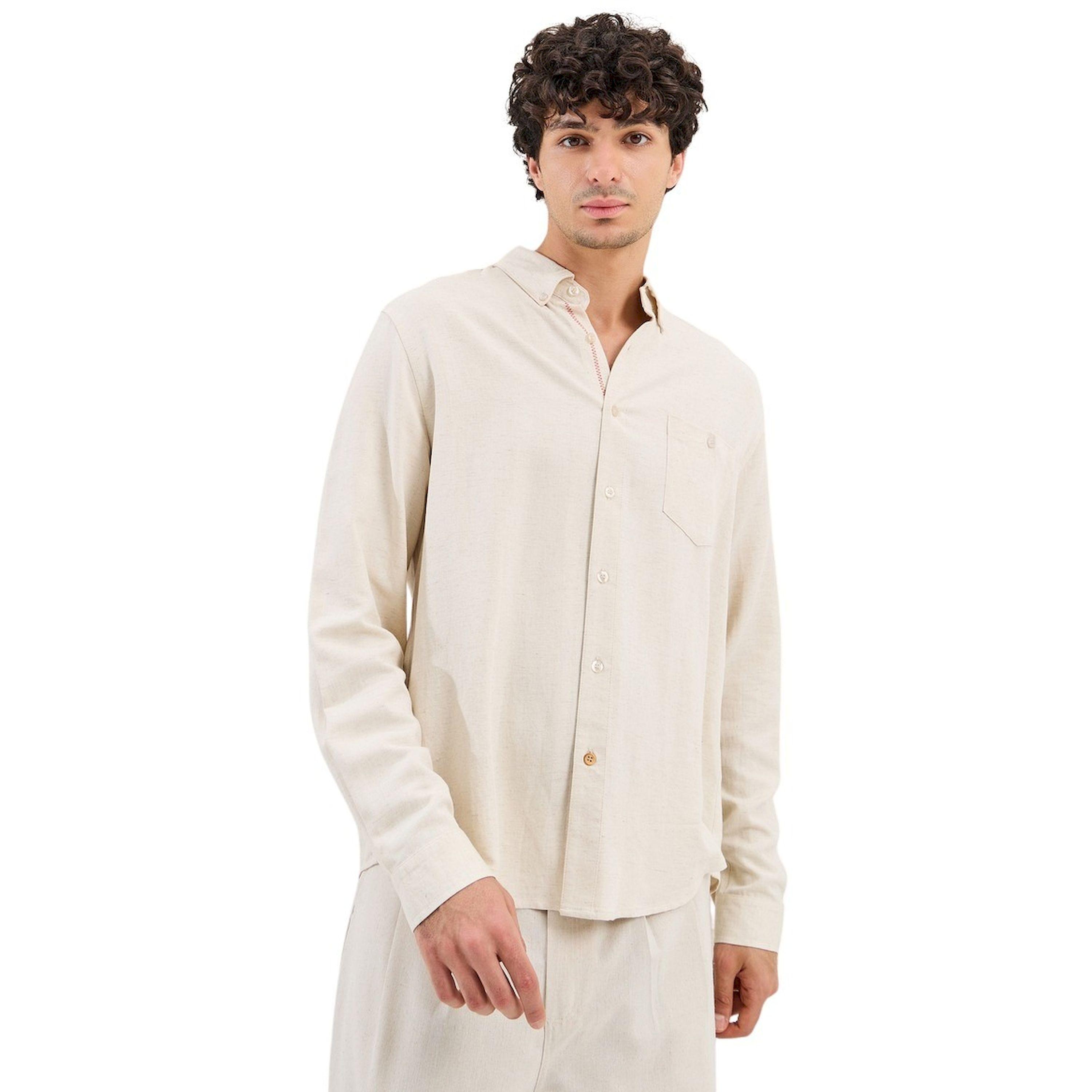 ستايلي - قميص بقصّة عادية من مزيج الكتان مع تفاصيل خياطة متباينة-men-clothing-shirts-image-1