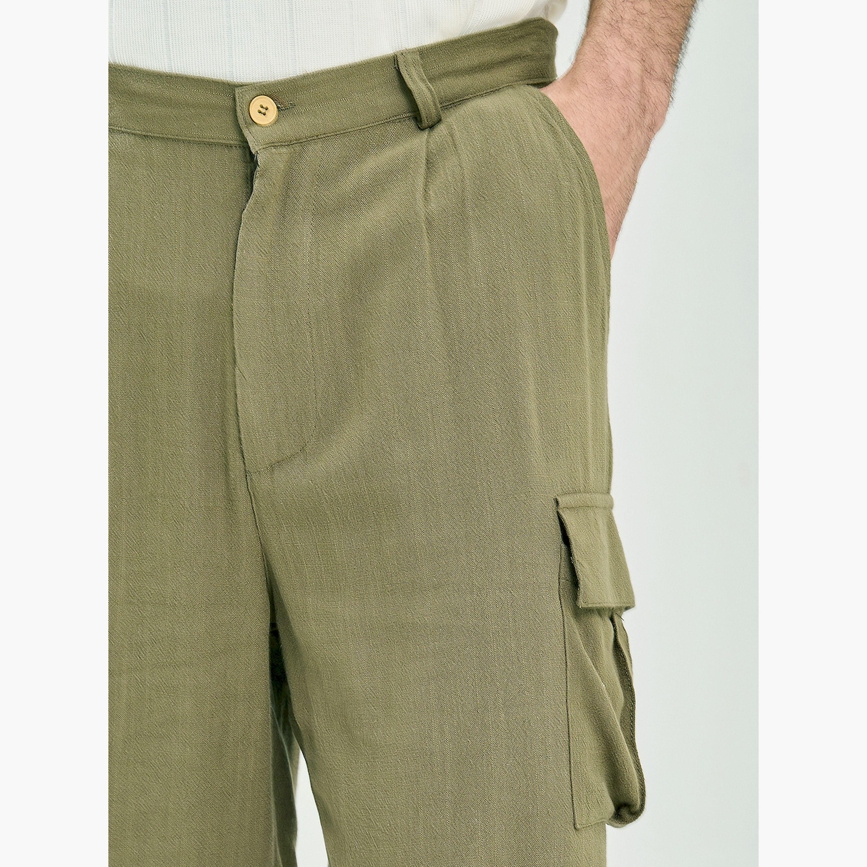 ستايلي- شورت كارغو من مزيج الكتان البسيط-men-clothing-bottoms-shorts-image-2