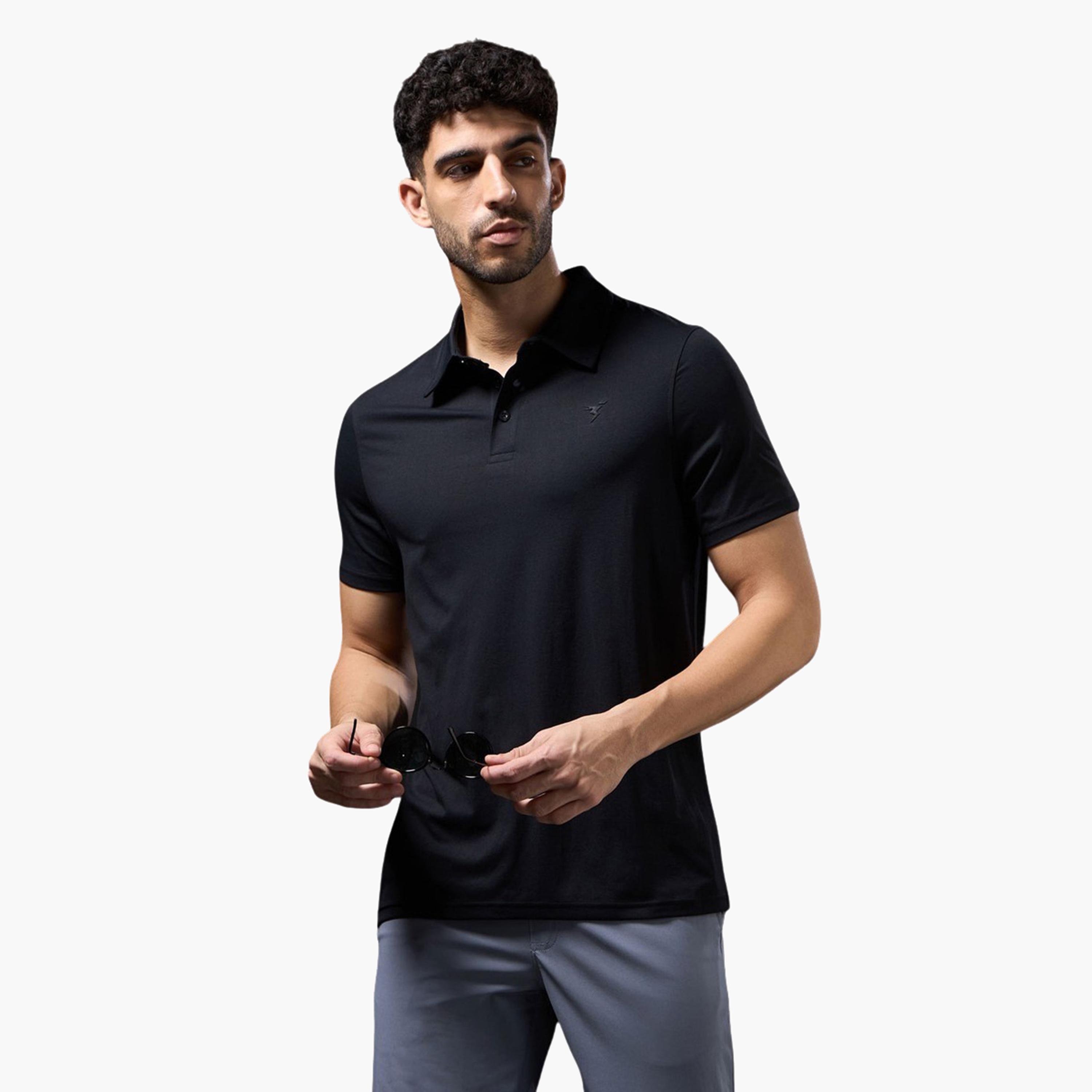Technosport x Styli Men Solid Slim Fit Polo T-Shirt with COTFLEX-men-clothing-sportswearandactivewear-tshirtsandpolos-image-1
