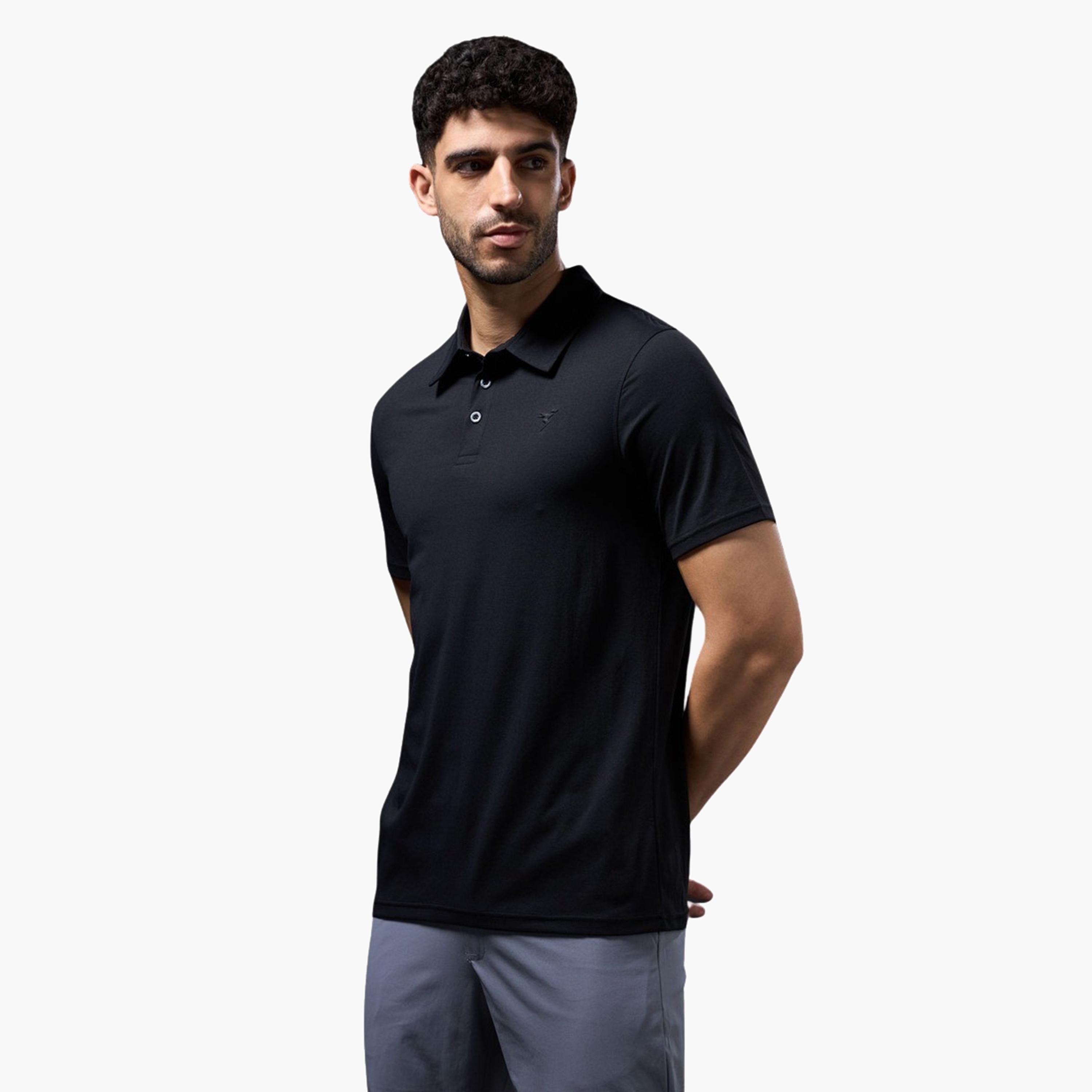 Technosport x Styli Men Solid Slim Fit Polo T-Shirt with COTFLEX-men-clothing-sportswearandactivewear-tshirtsandpolos-image-2