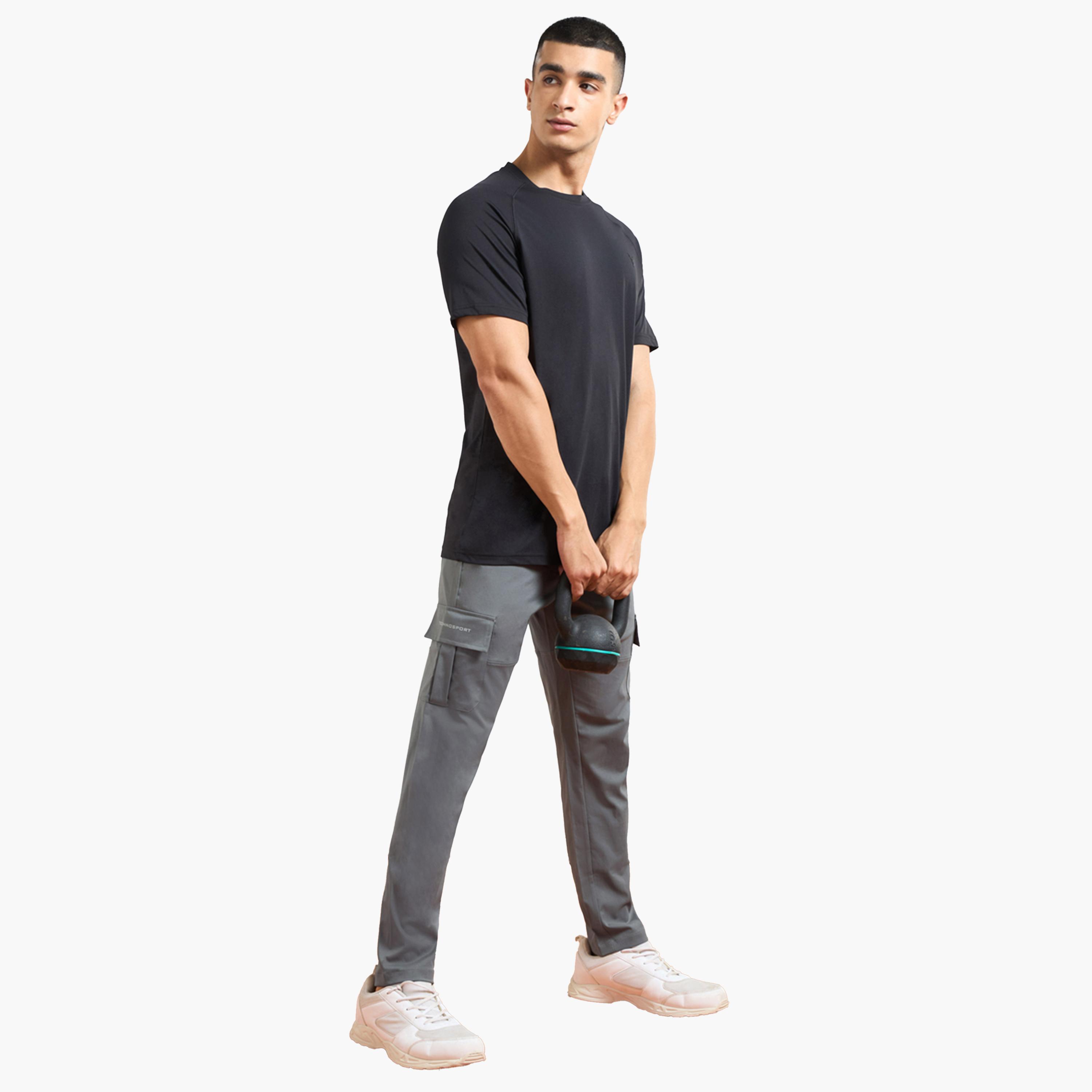 Technosport X Styli Men Solid Slim Fit Cargo Track Pants with TS FLEXI-men-clothing-sportswearandactivewear-bottoms-joggers-image-2